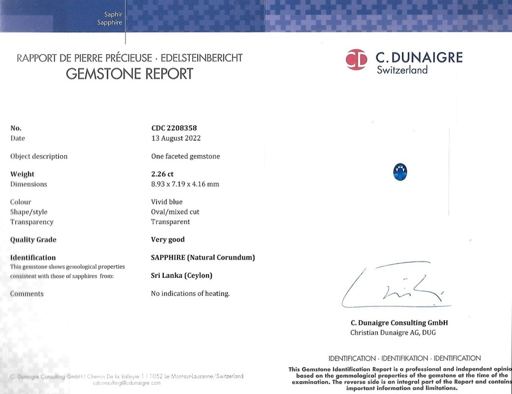 2.26 Ct. Blue Sapphire from Ceylon (Sri Lanka)