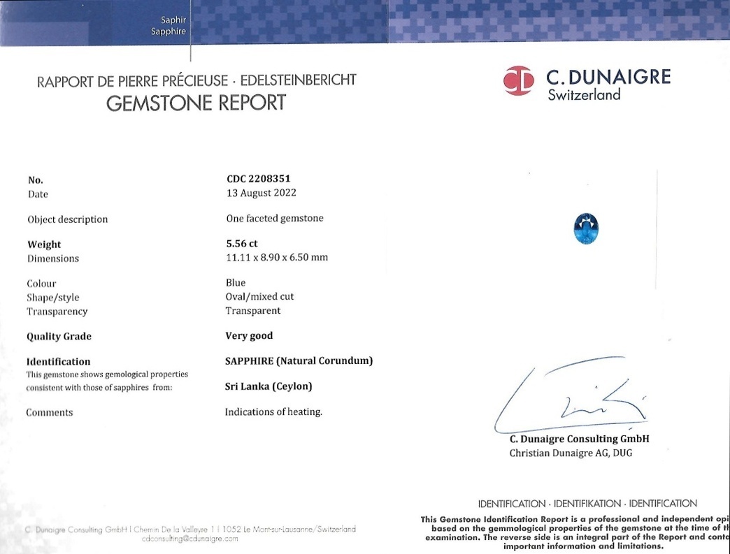 5.56 Ct. Blue Sapphire from Ceylon (Sri Lanka)