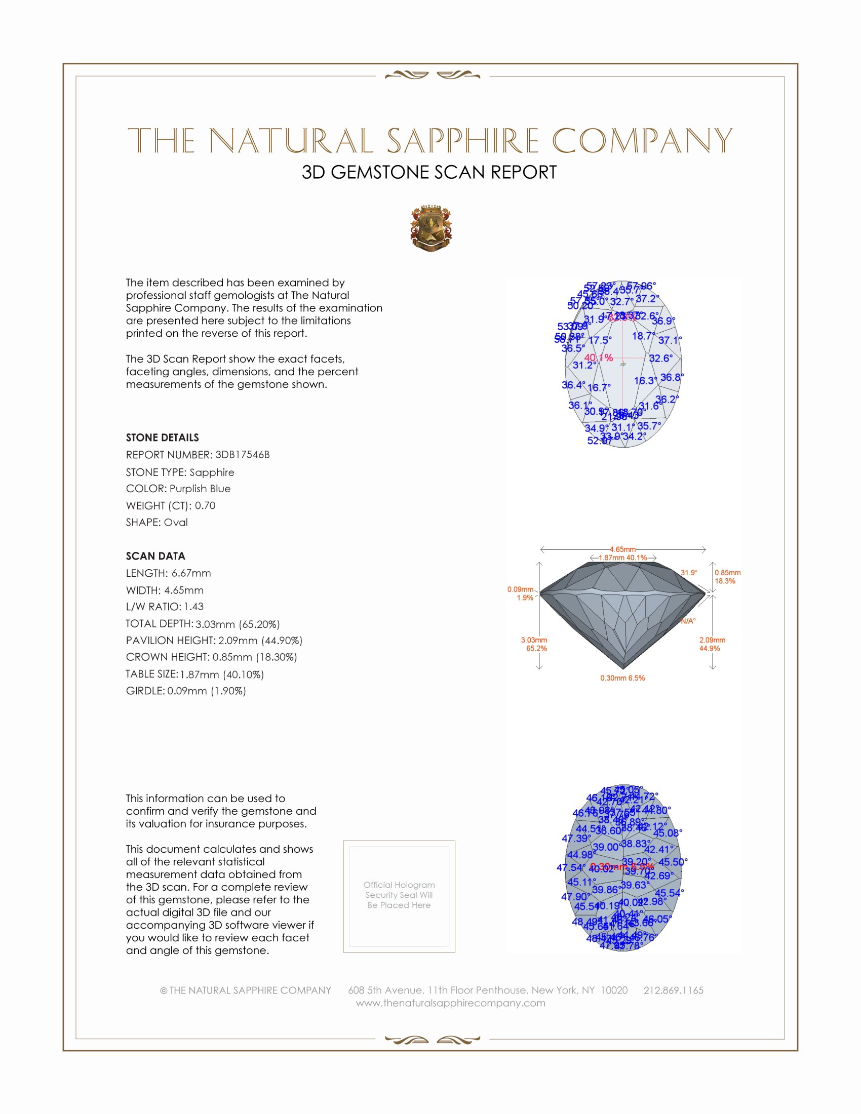 0.70 Ct. Purplish Blue Sapphire from Ceylon (Sri Lanka)