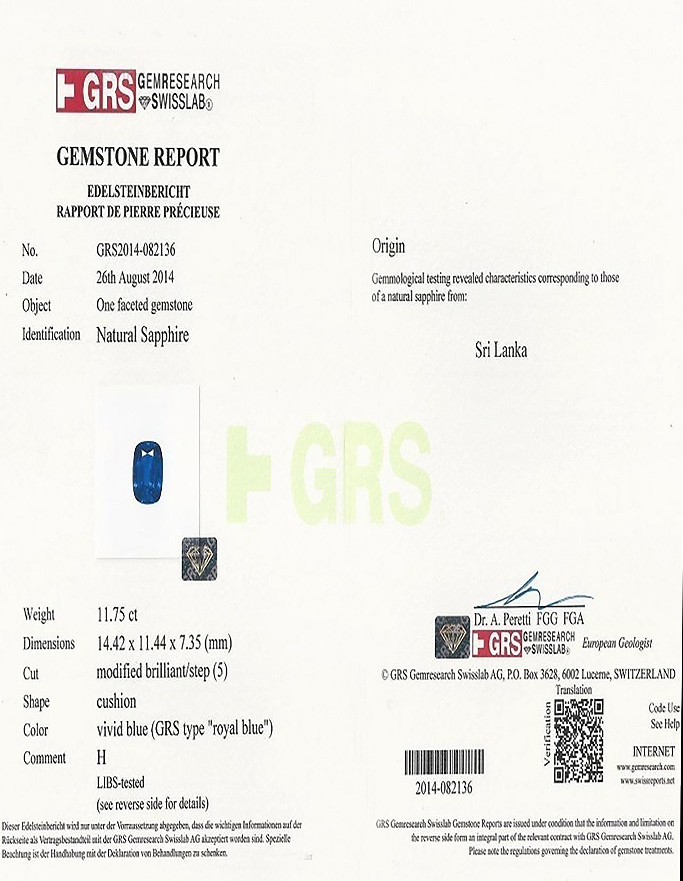 11.75 Ct. Blue Sapphire from Ceylon (Sri Lanka)