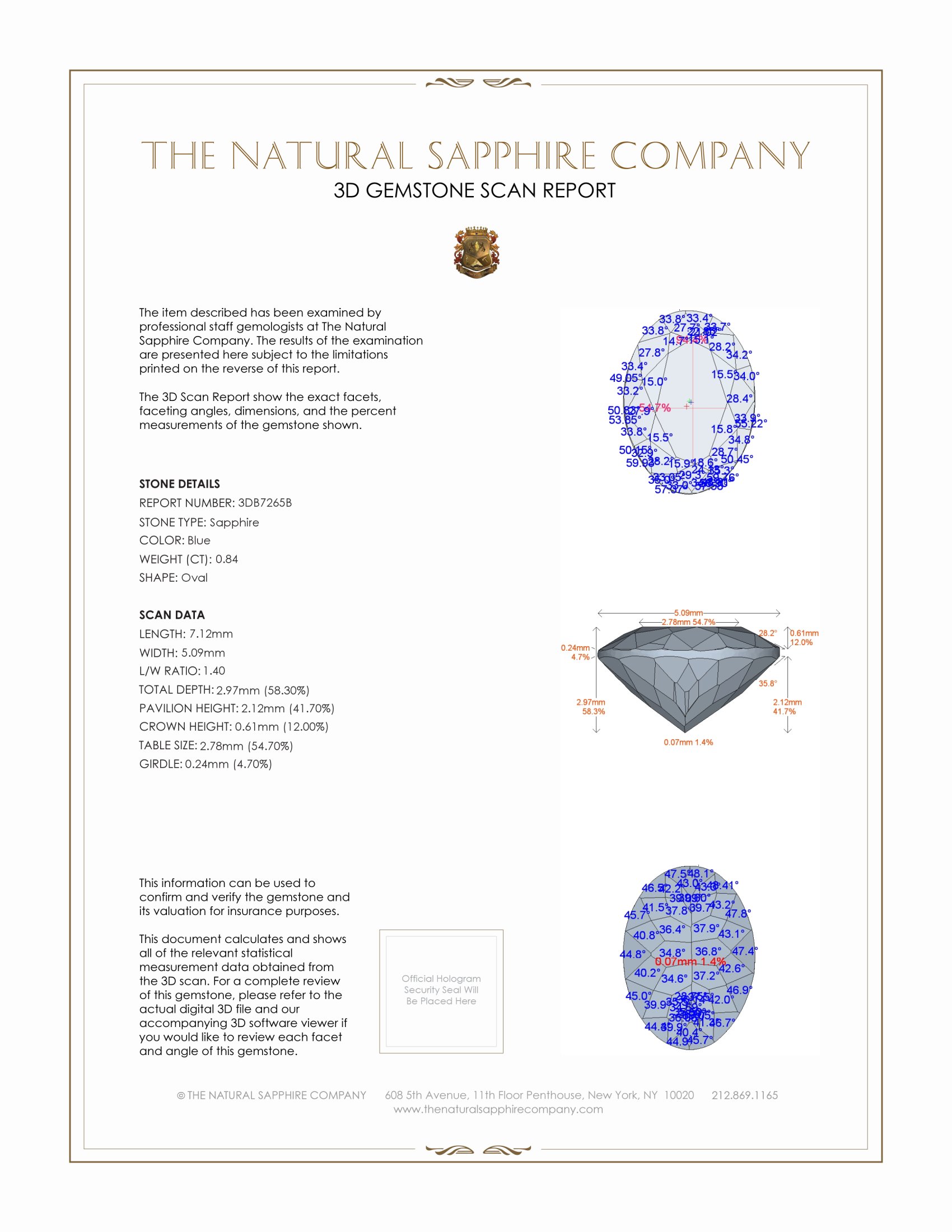 0.84 Ct. Blue Sapphire from Ceylon (Sri Lanka)