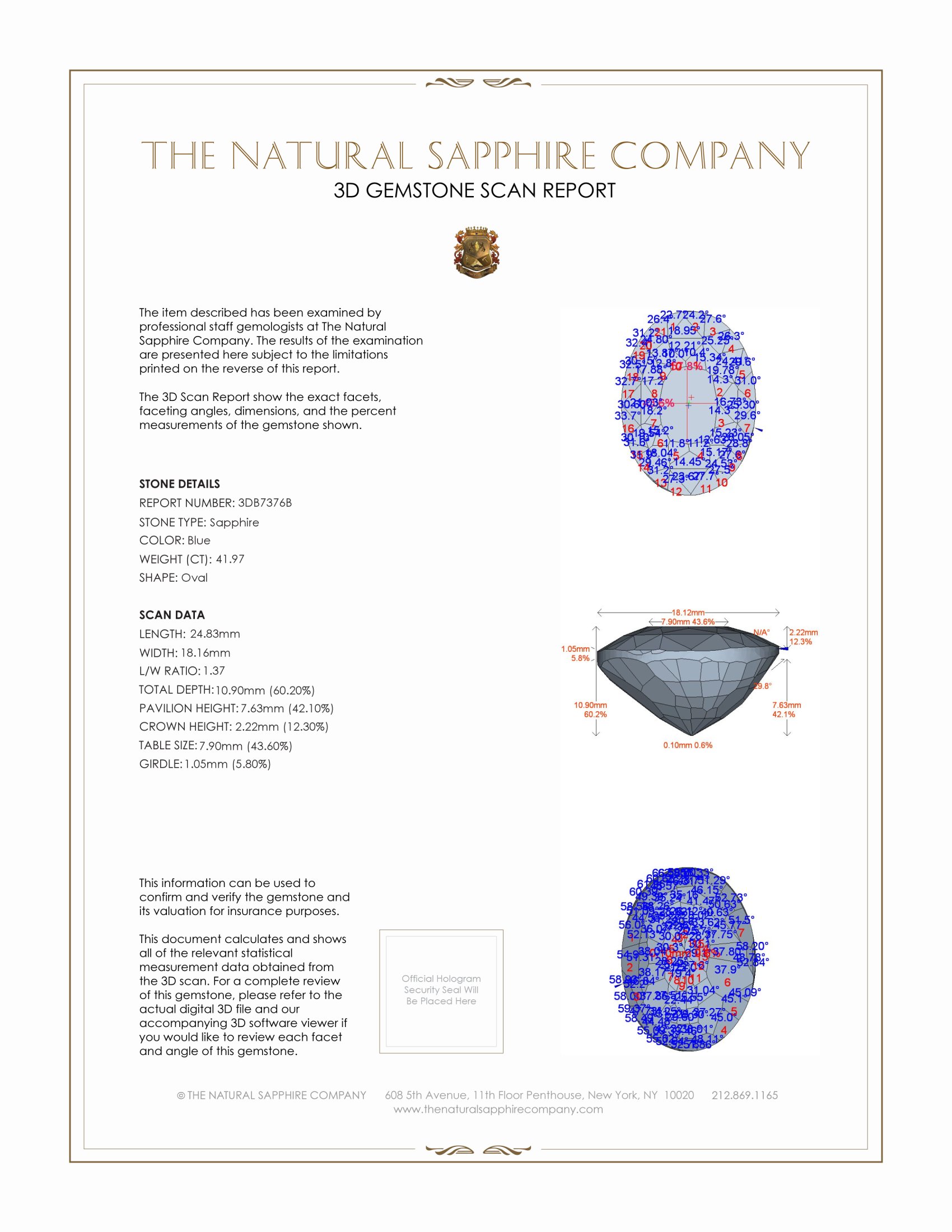 41.97 Ct. Blue Sapphire from Ceylon (Sri Lanka)