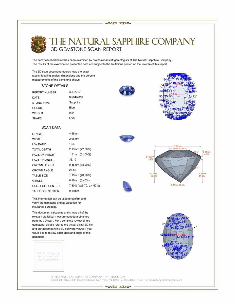 0.24 Ct. Blue Sapphire and Natural Diamond Three Stone Ring, Platinum 950