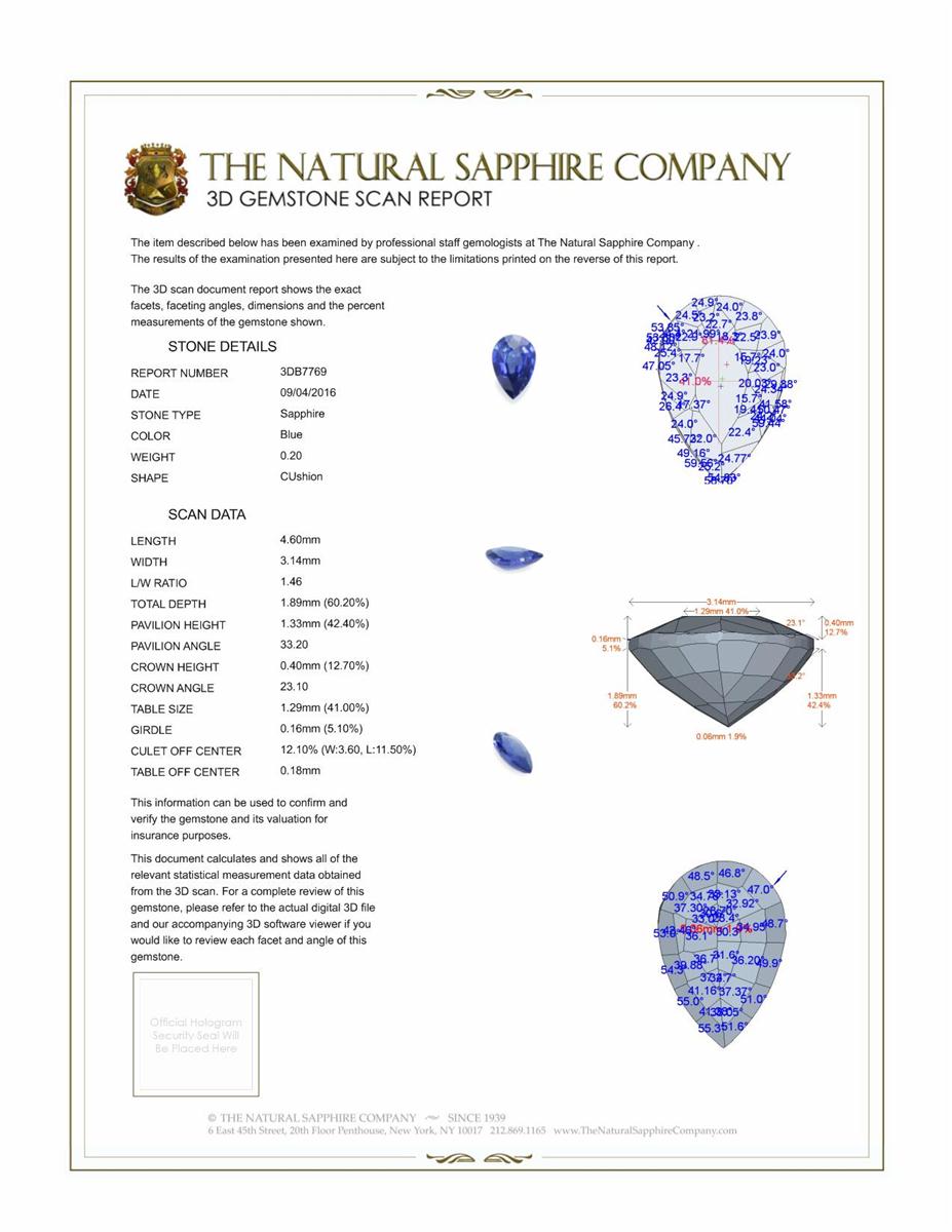 0.20 Ct. Blue Sapphire and Natural Diamond Three Stone Ring, Platinum 950