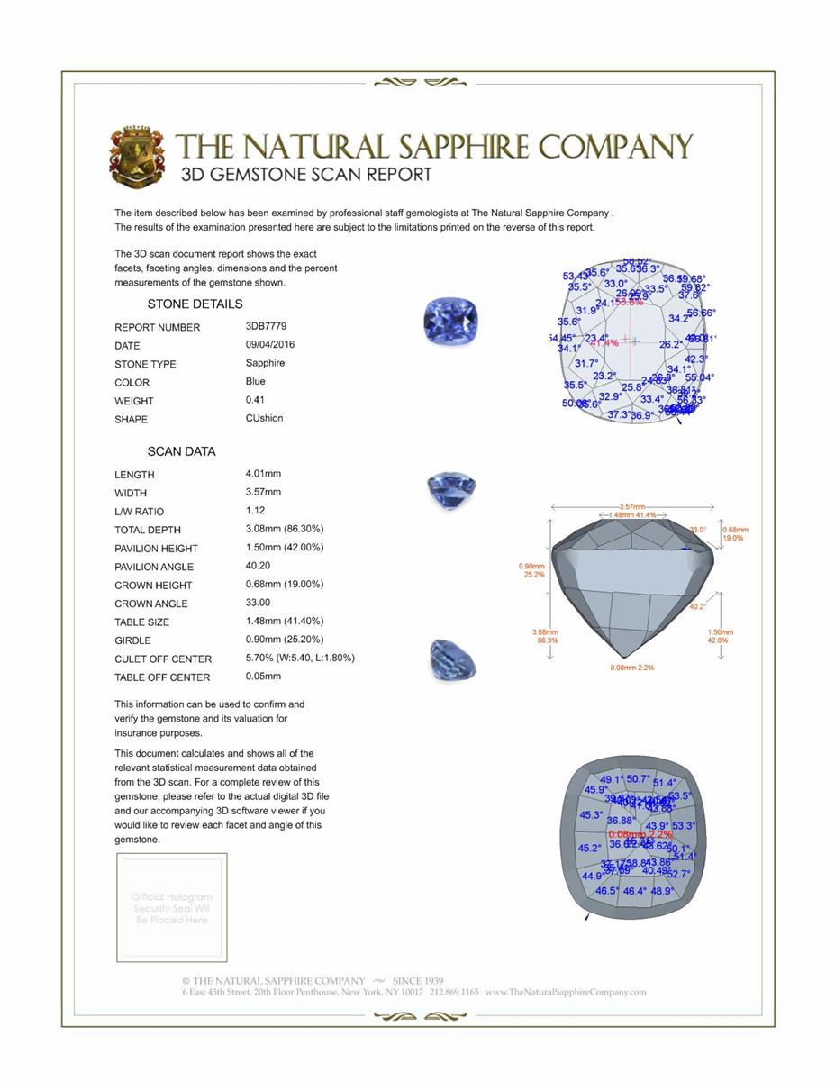 0.41 Ct. Blue Sapphire and Natural Diamond Three Stone Ring, Platinum 950