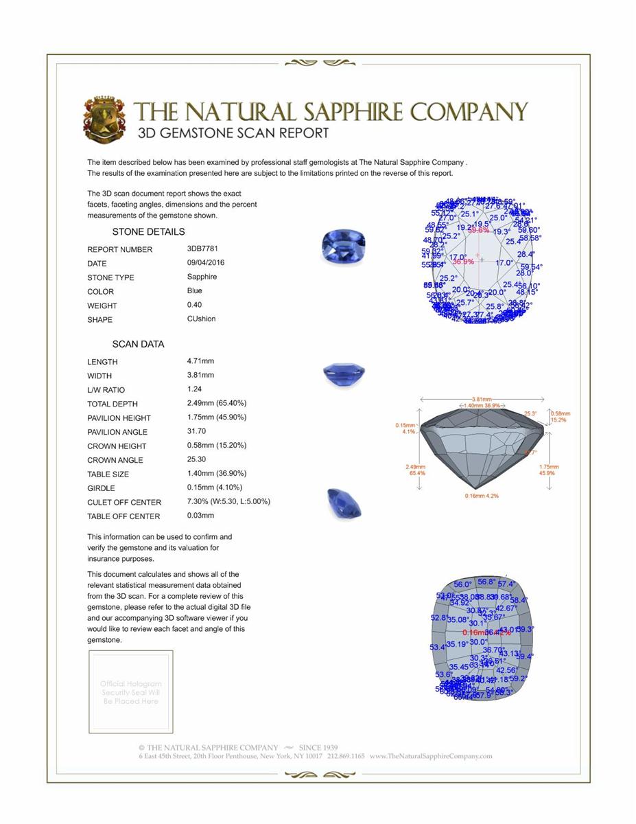 0.40 Ct. Blue Sapphire and Natural Diamond Three Stone Ring, Platinum 950