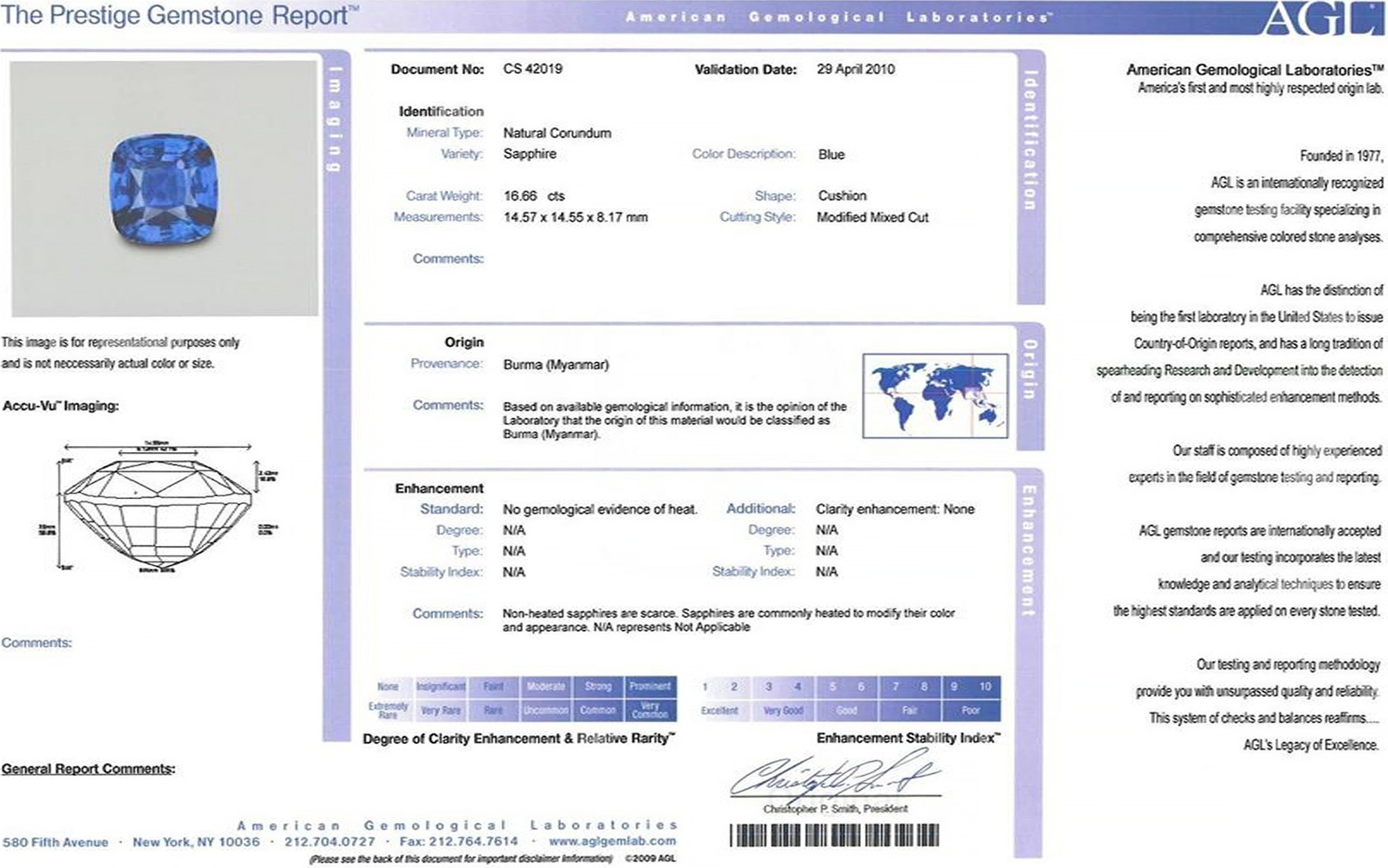 16.66 Ct. Blue Sapphire from Burma (Myanmar)