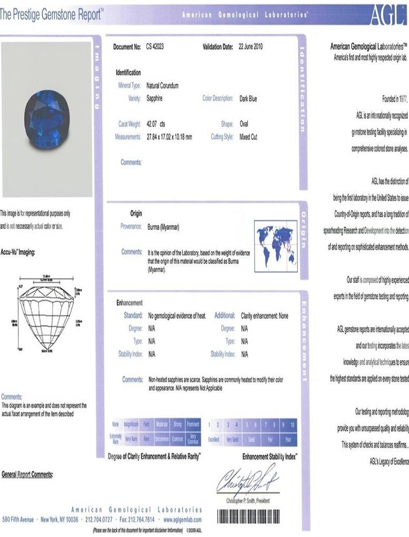 42.07 Ct. Blue Sapphire from Burma (Myanmar)