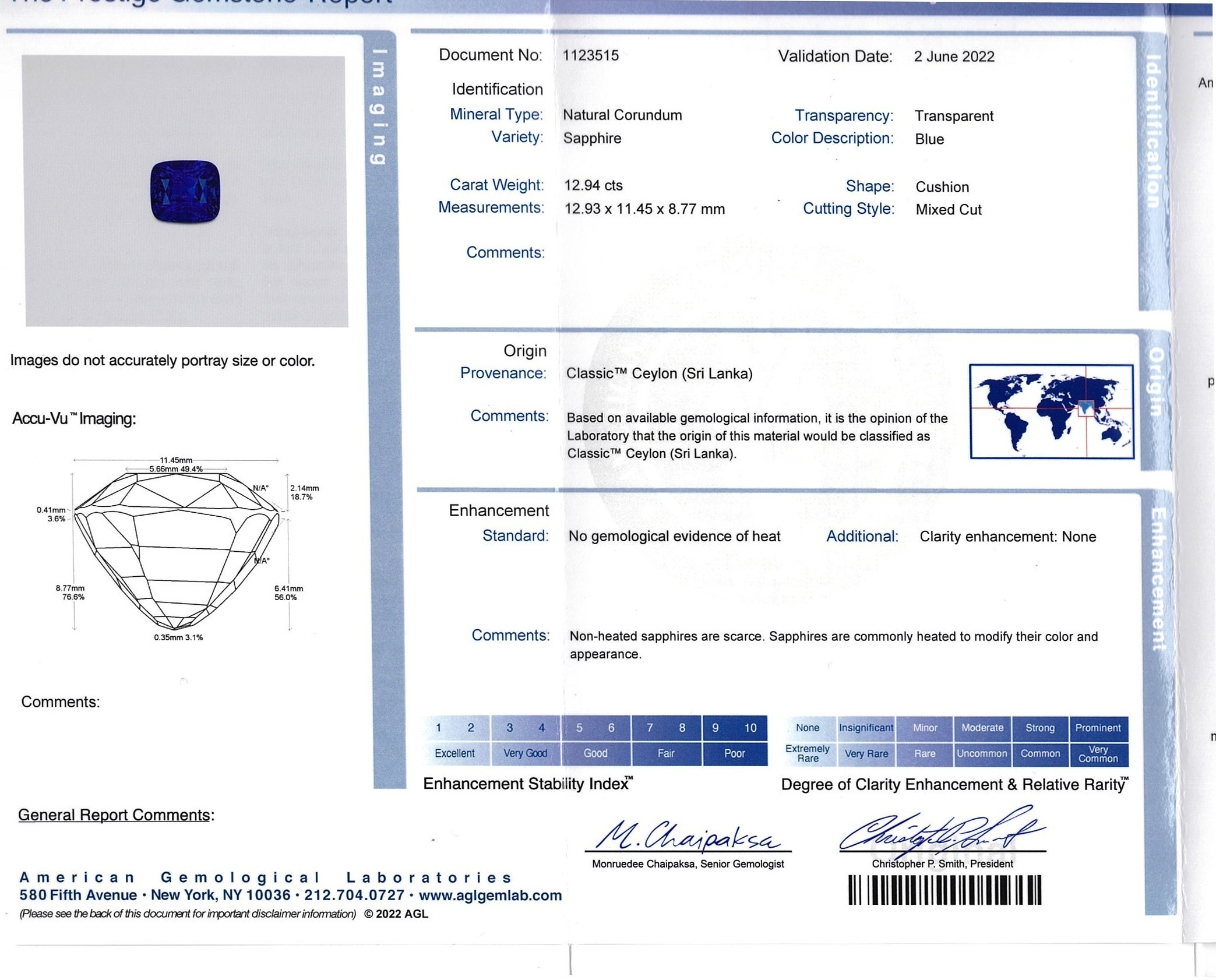 12.94 Ct. Blue Sapphire from Ceylon (Sri Lanka)
