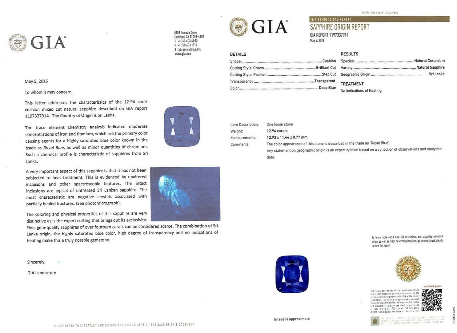 12.94 Ct. Blue Sapphire from Ceylon (Sri Lanka)