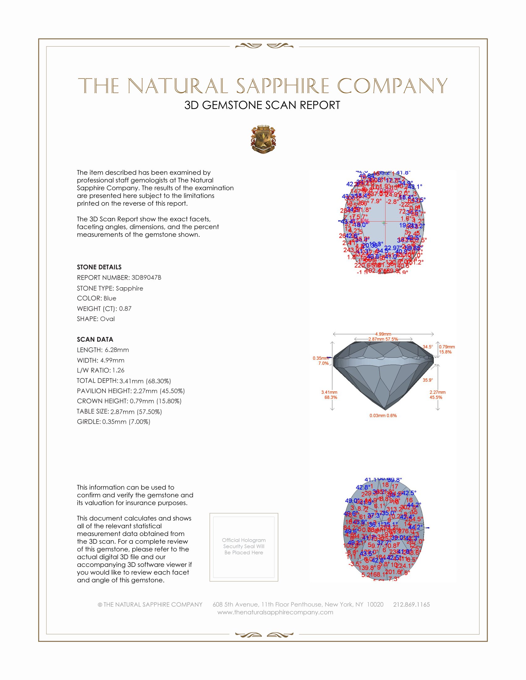 0.87 Ct. Blue Sapphire from Ceylon (Sri Lanka)