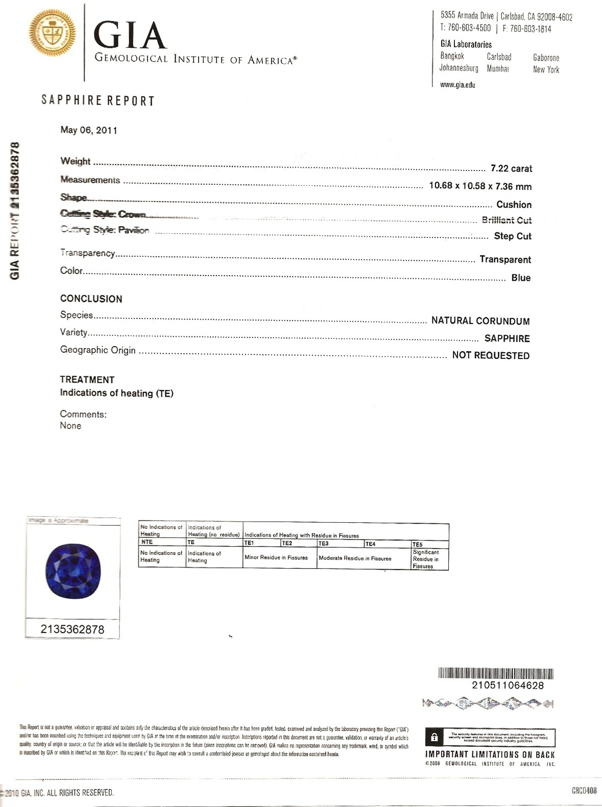 7.22 Ct. Blue Sapphire from Ceylon (Sri Lanka)