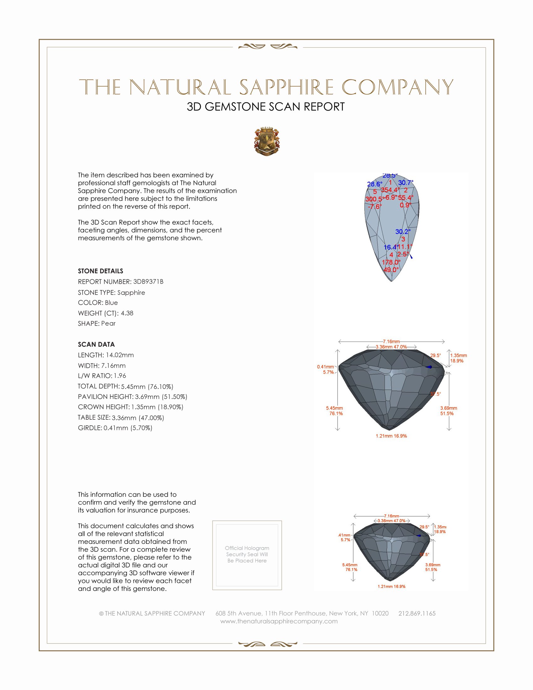 4.38 Ct. Blue Sapphire from Ceylon (Sri Lanka)