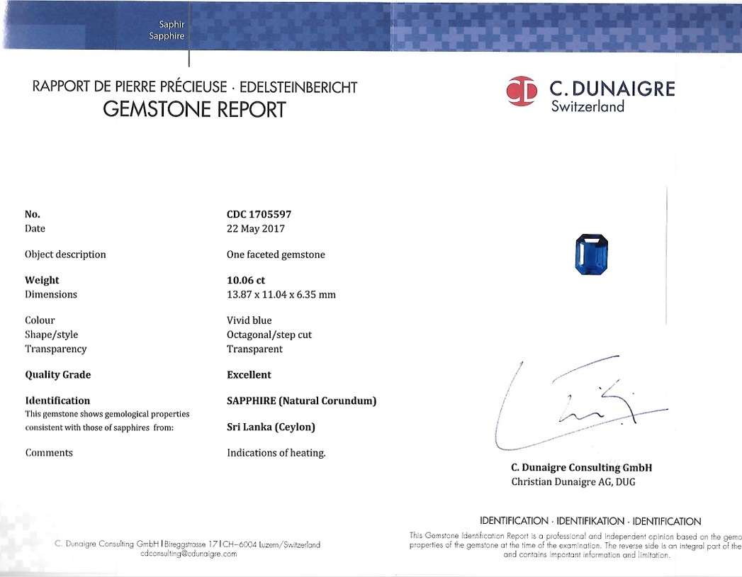 10.06 Ct. Blue Sapphire from Ceylon (Sri Lanka)
