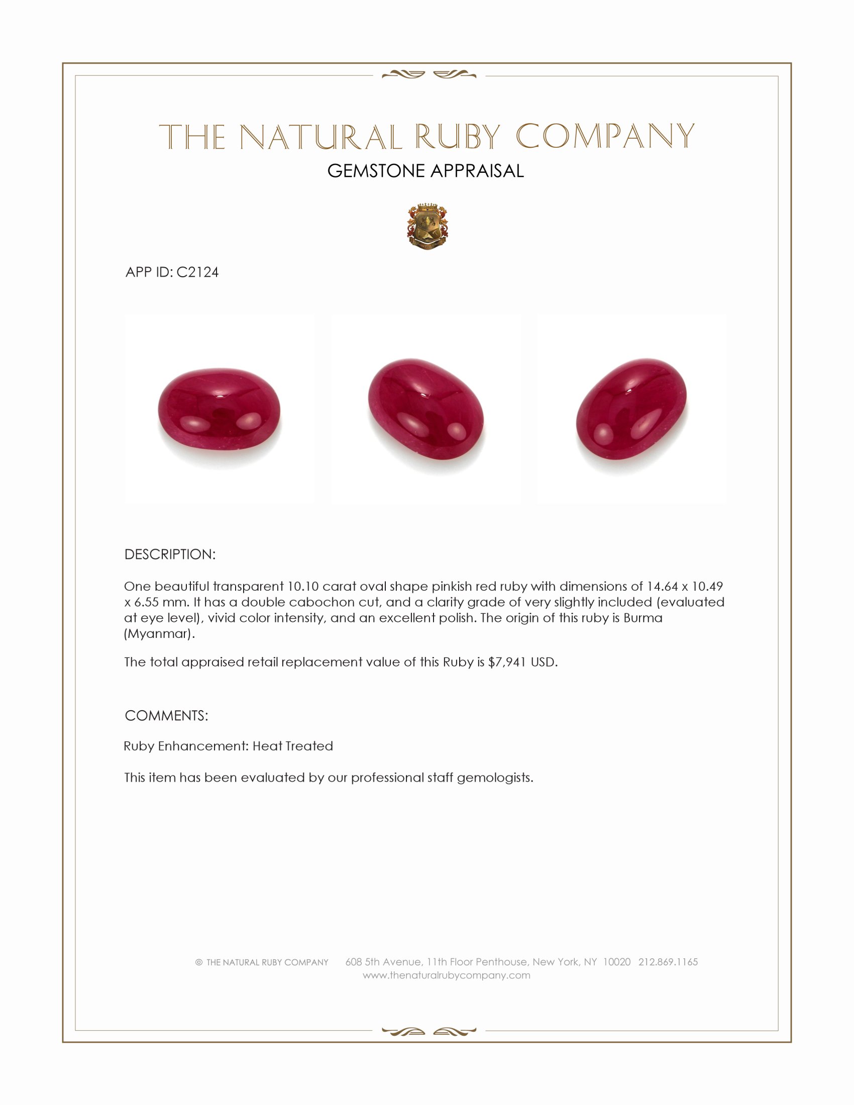 10.10 Ct. Star Ruby from Burma (Myanmar)