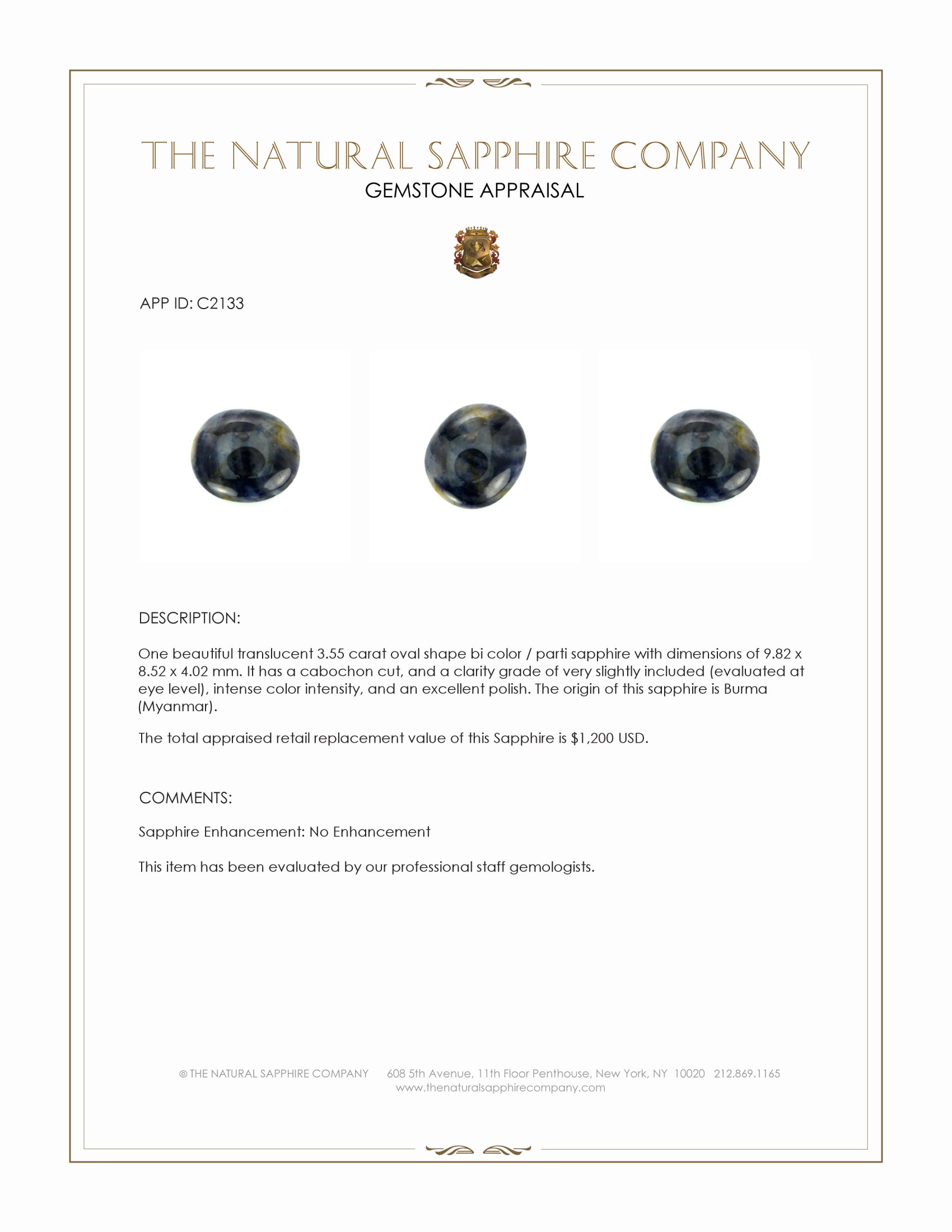 3.55 Ct. Bi Color / Parti Cabochon Sapphire from Burma (Myanmar)