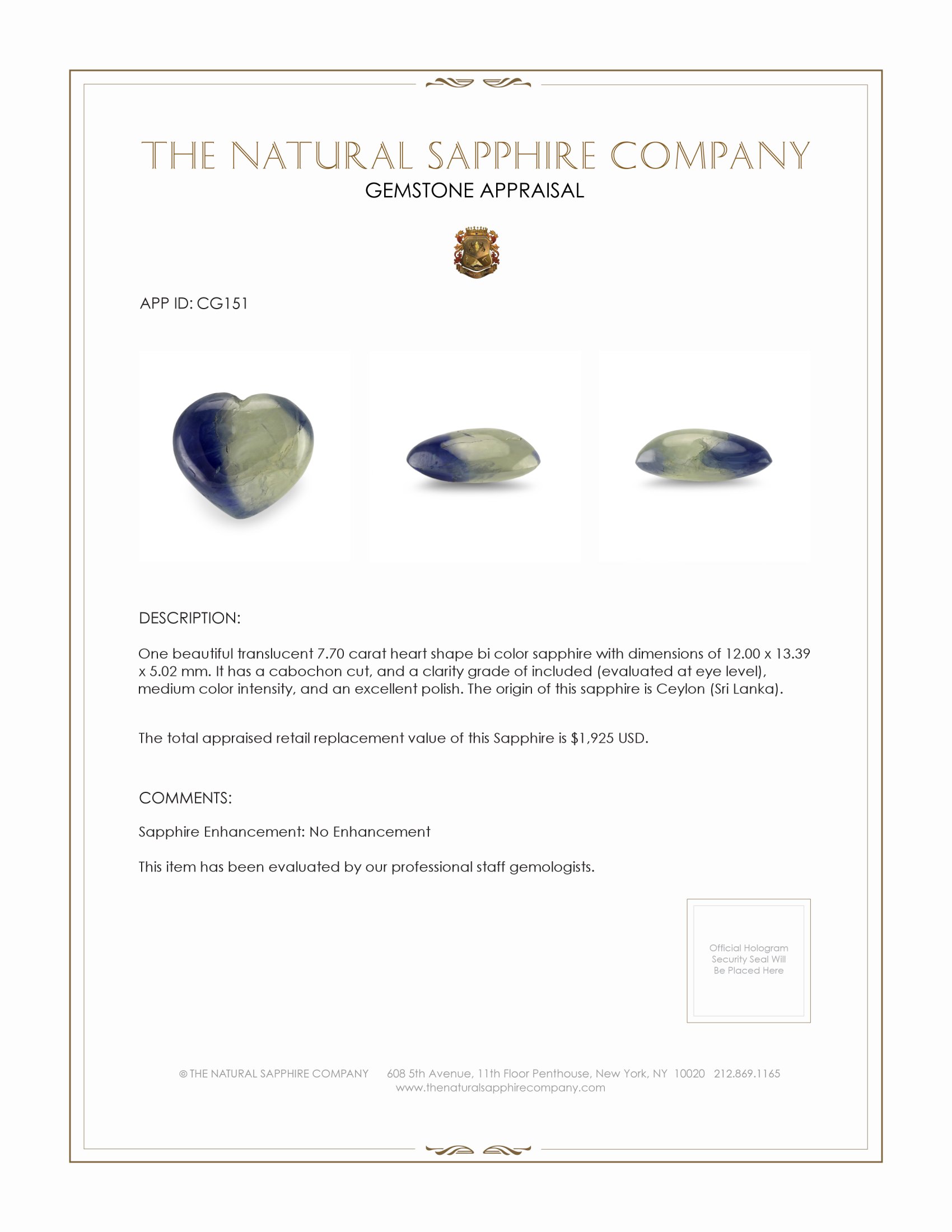 7.70 Ct. Bi Color Cabochon Sapphire from Ceylon (Sri Lanka)