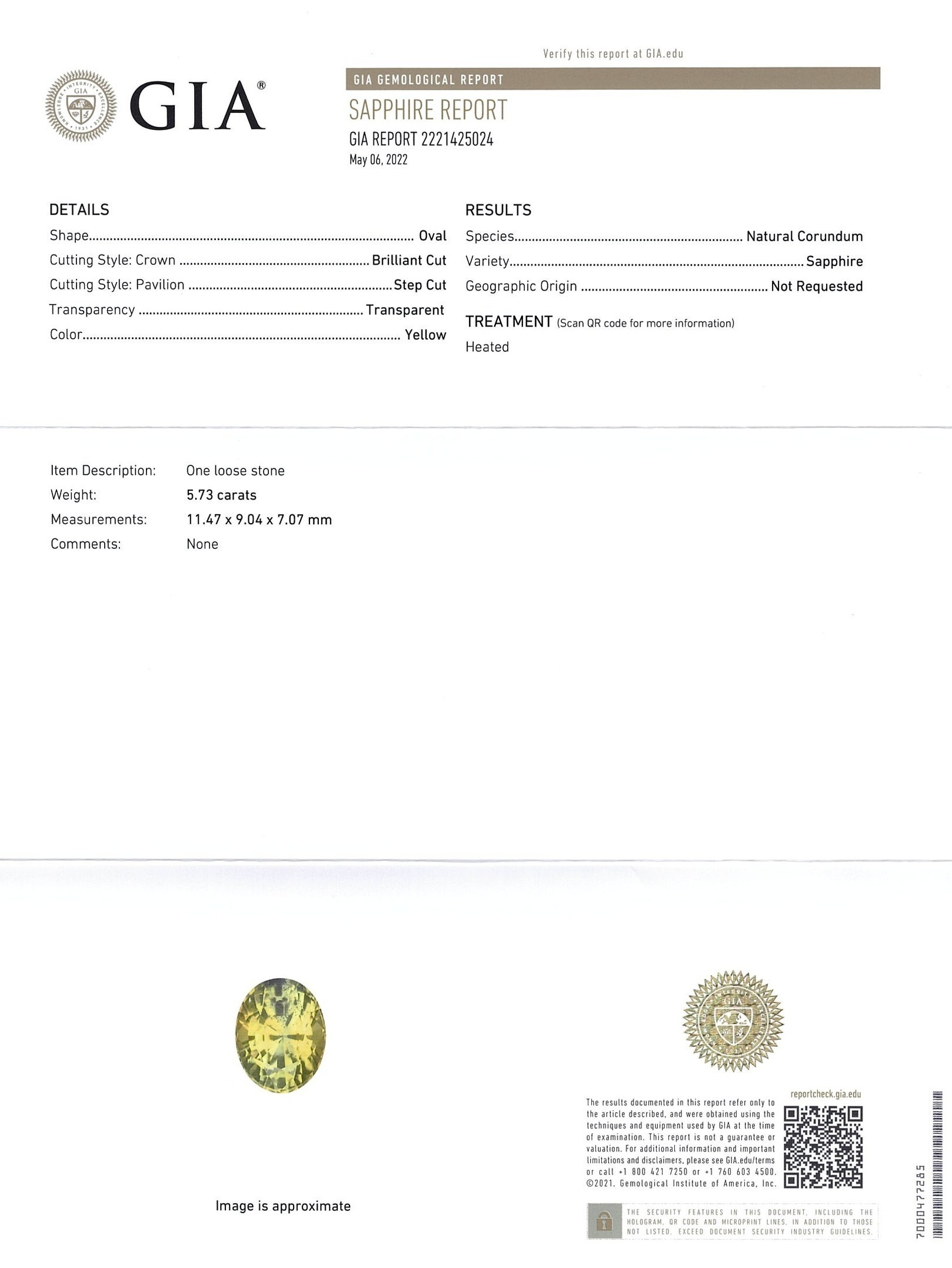 5.73 Ct. Yellow Sapphire from Ceylon (Sri Lanka)