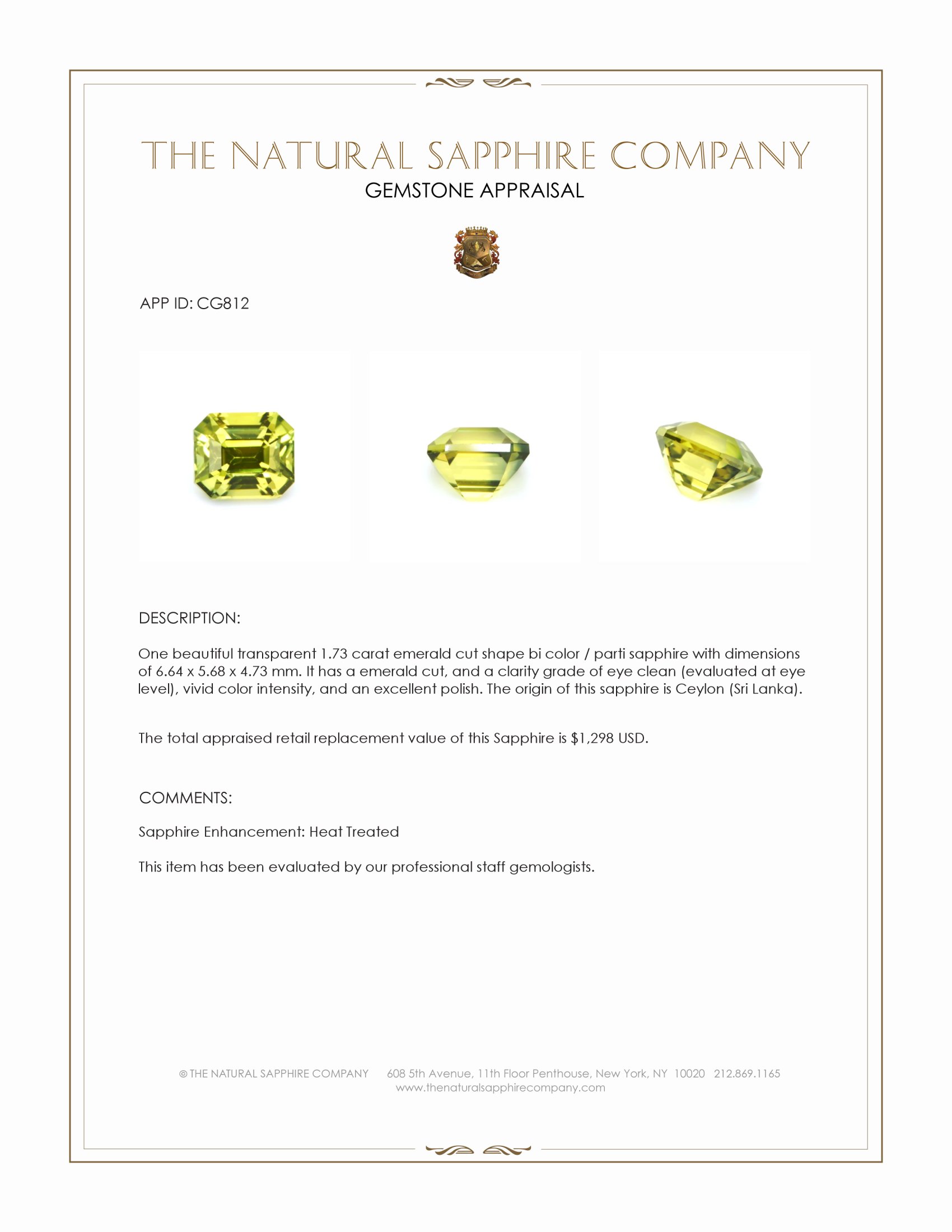 1.73 Ct. Bi Color / Parti Sapphire from Ceylon (Sri Lanka)