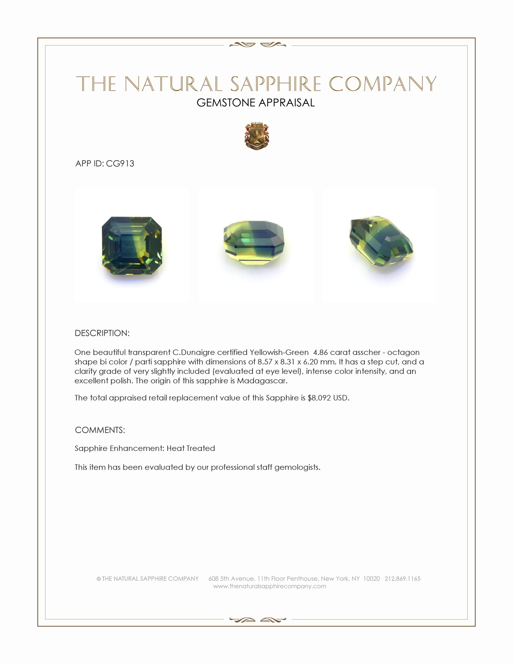 4.86 Ct. Bi Color / Parti Sapphire from Madagascar