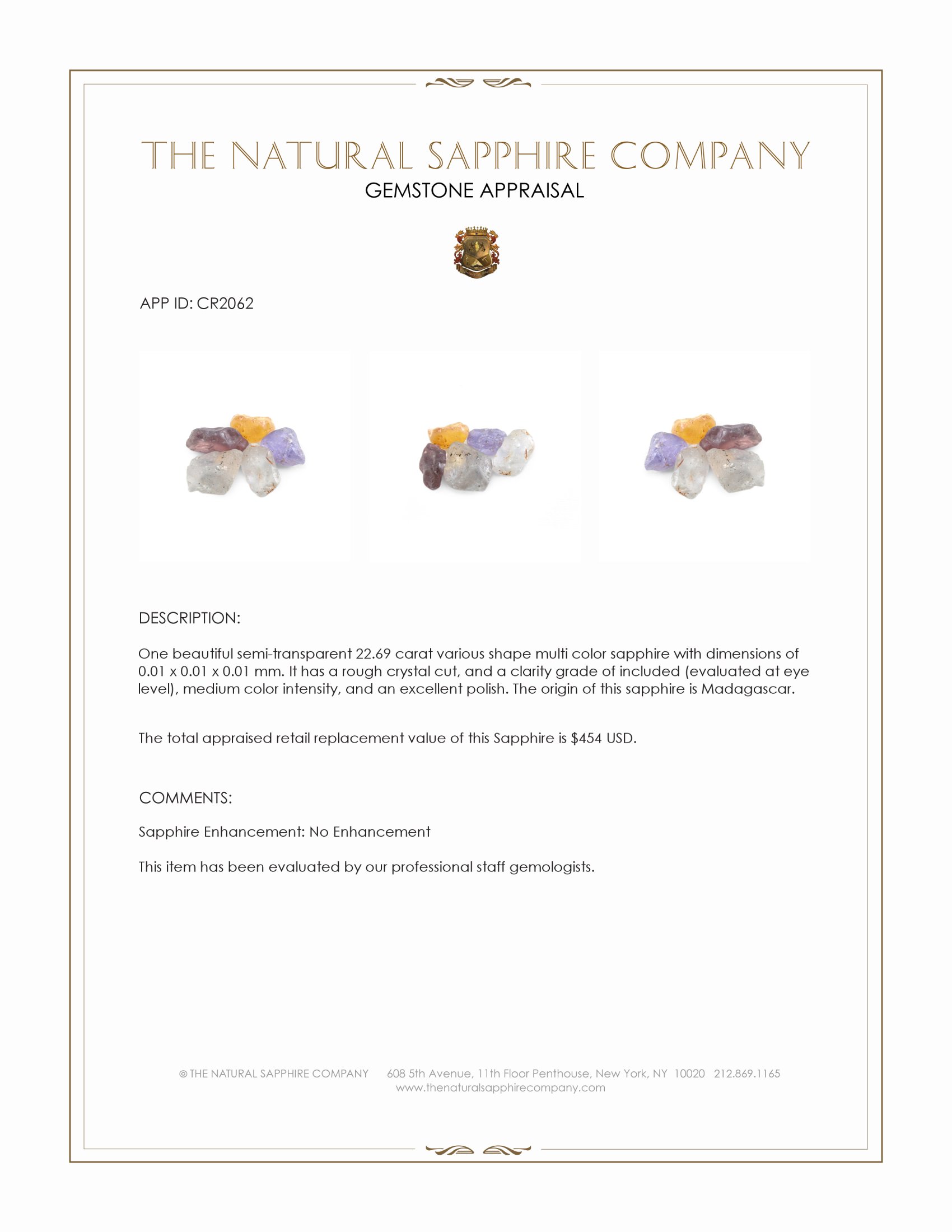 22.69 Ct. Multi Color Sapphire Crystal from Madagascar