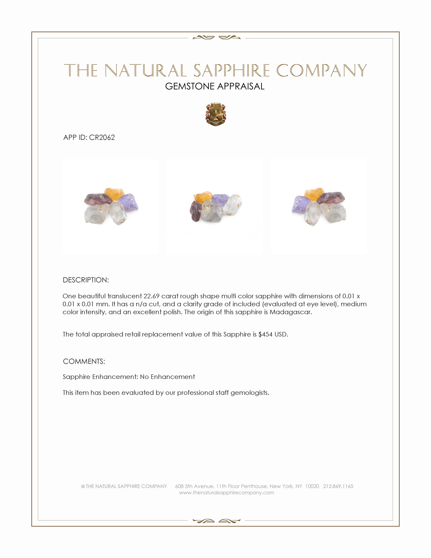 22.69 Ct. Multi Color Rough Sapphire from Madagascar