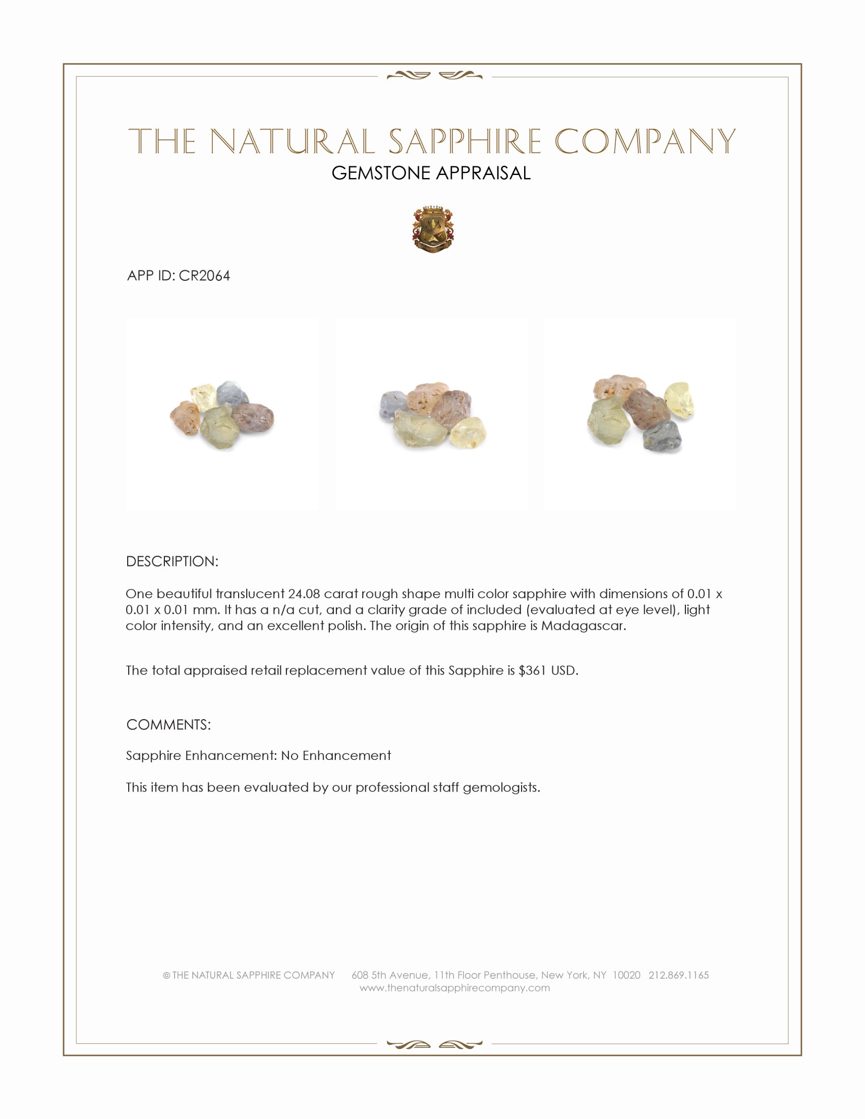 24.08 Ct. Multi Color Rough Sapphire from Madagascar