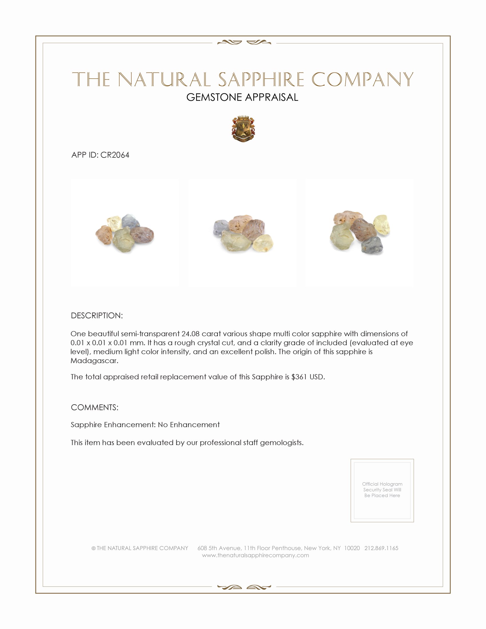 24.08 Ct. Multi Color Sapphire Crystal from Madagascar