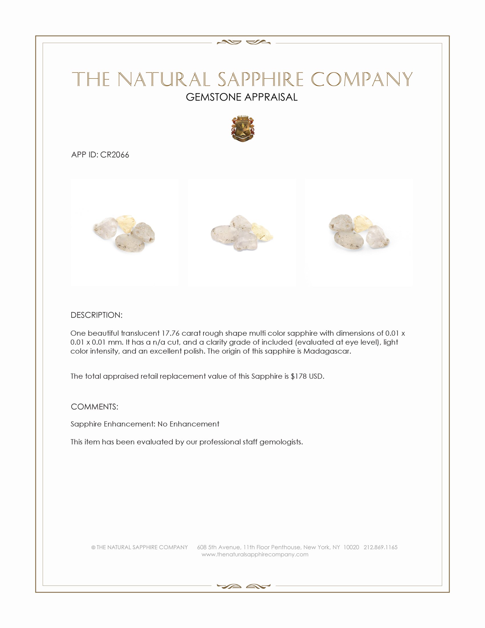 17.76 Ct. Multi Color Rough Sapphire from Madagascar