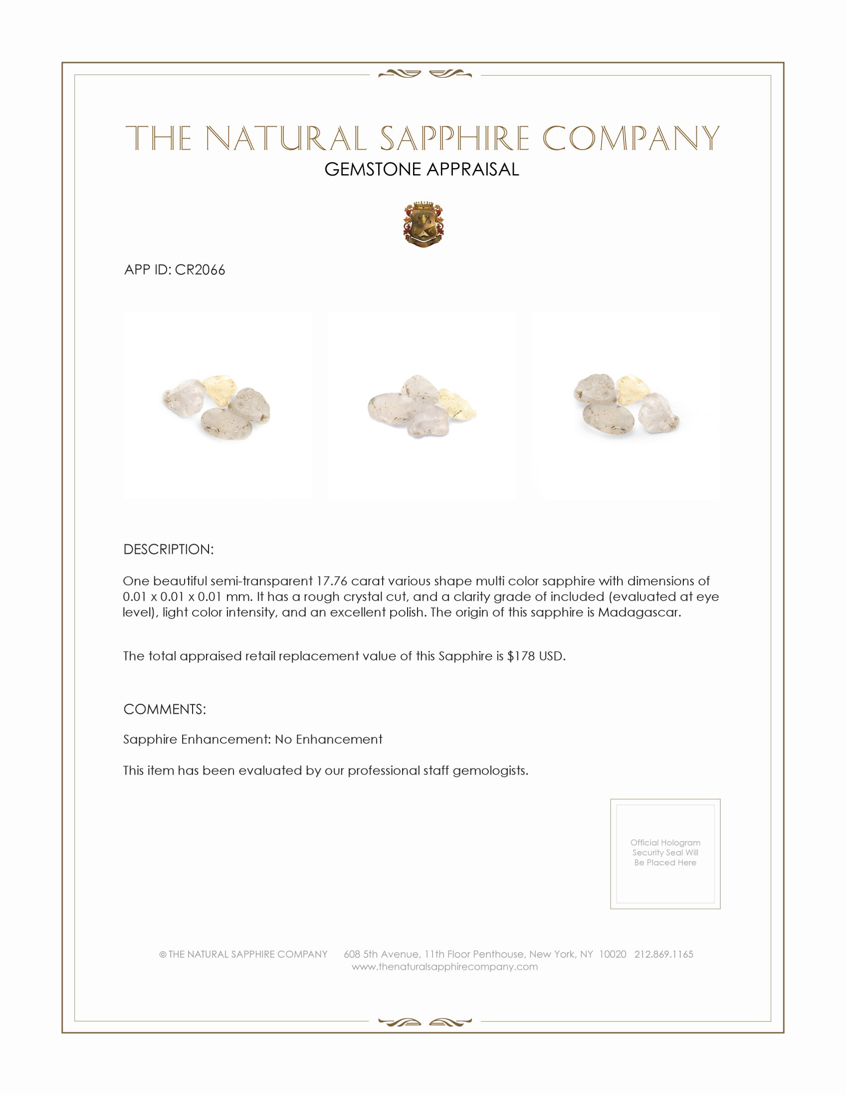 17.76 Ct. Multi Color Sapphire Crystal from Madagascar