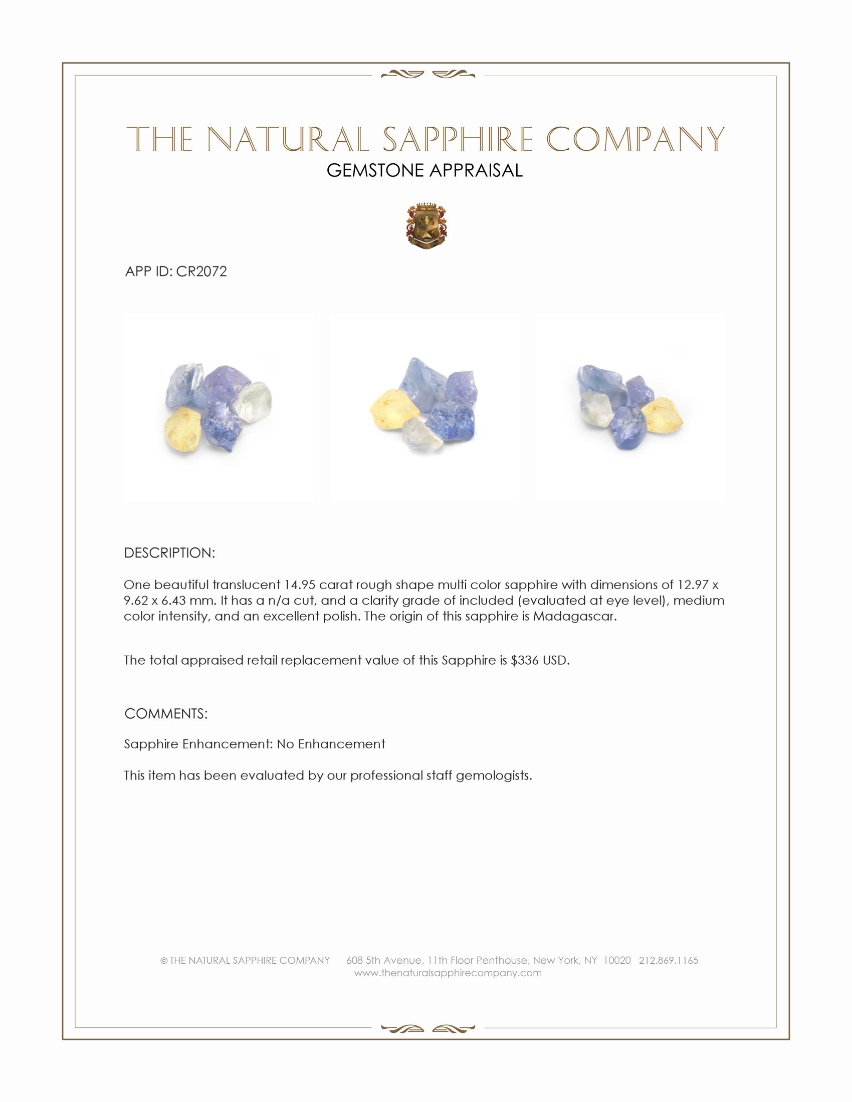 14.95 Ct. Multi Color Rough Sapphire from Madagascar