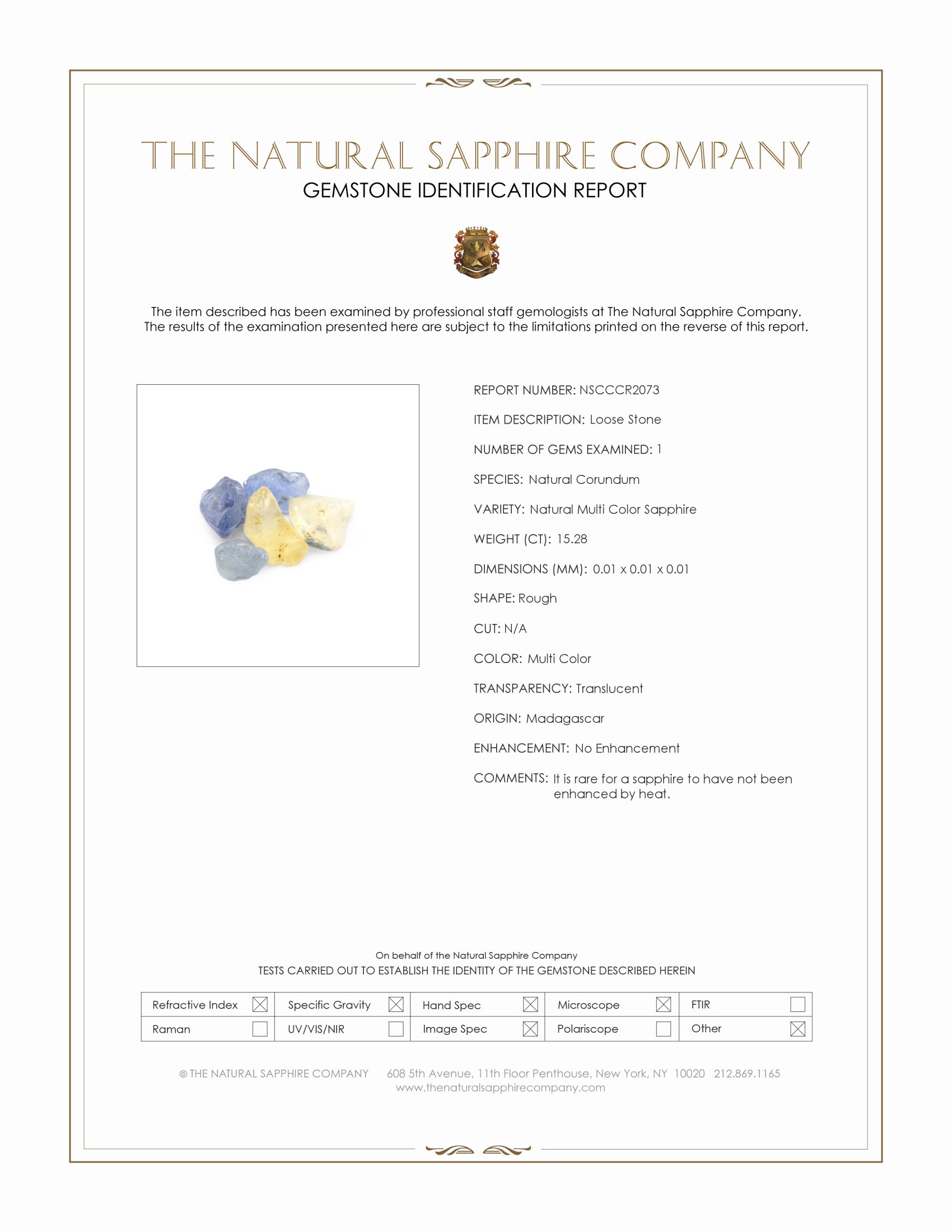 15.28 Ct. Multi Color Rough Sapphire from Madagascar