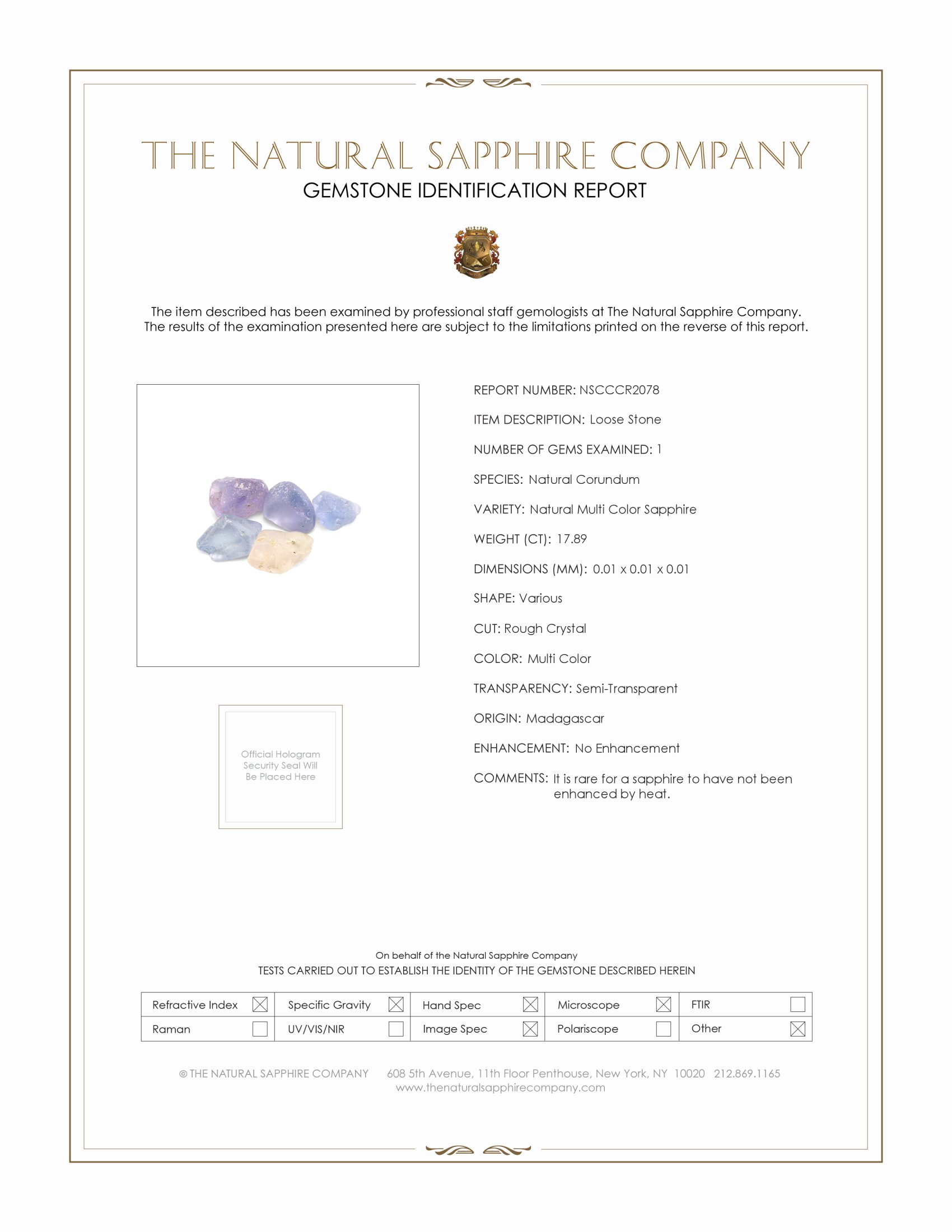 17.89 Ct. Multi Color Sapphire Crystal from Madagascar