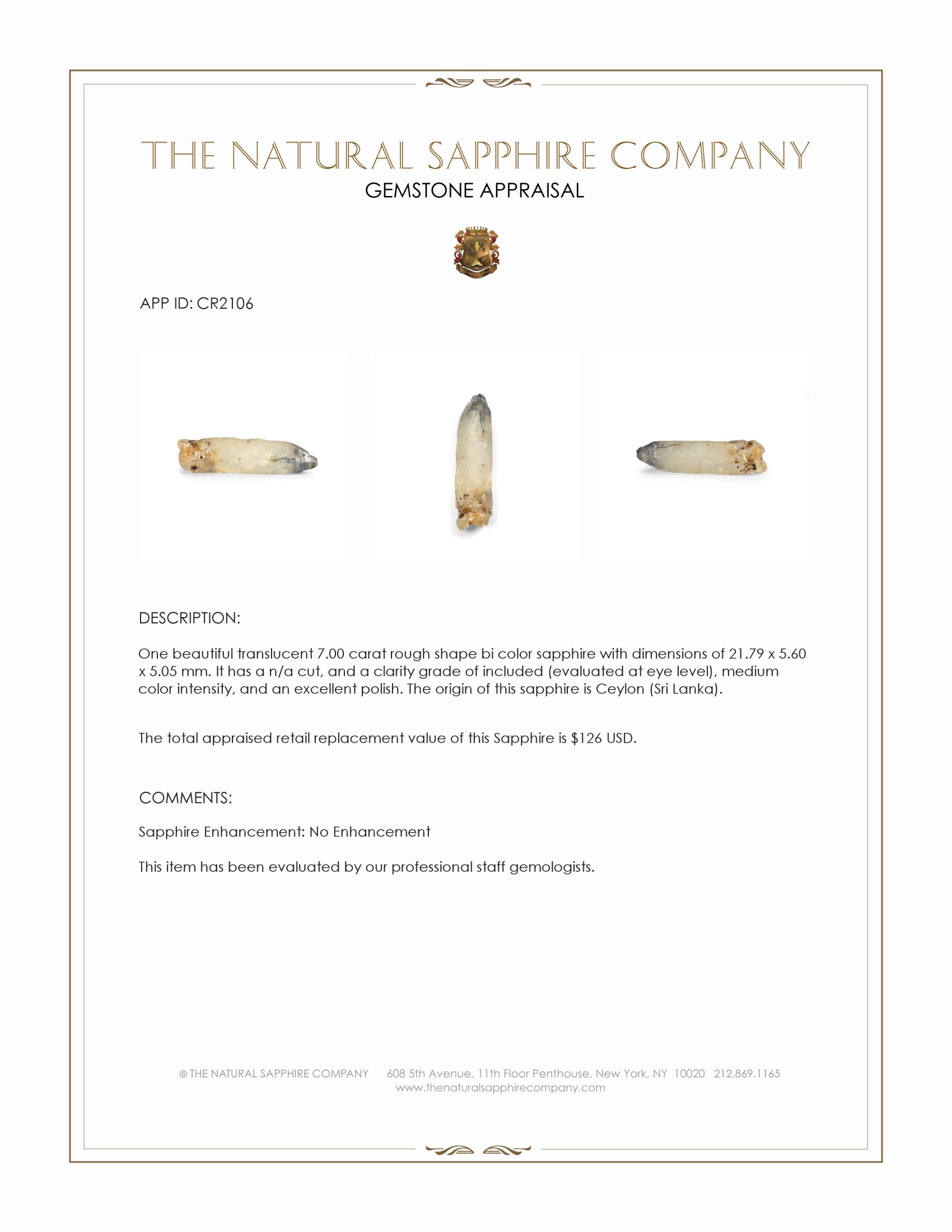 7.00 Ct. Bi Color Rough Sapphire from Ceylon (Sri Lanka)