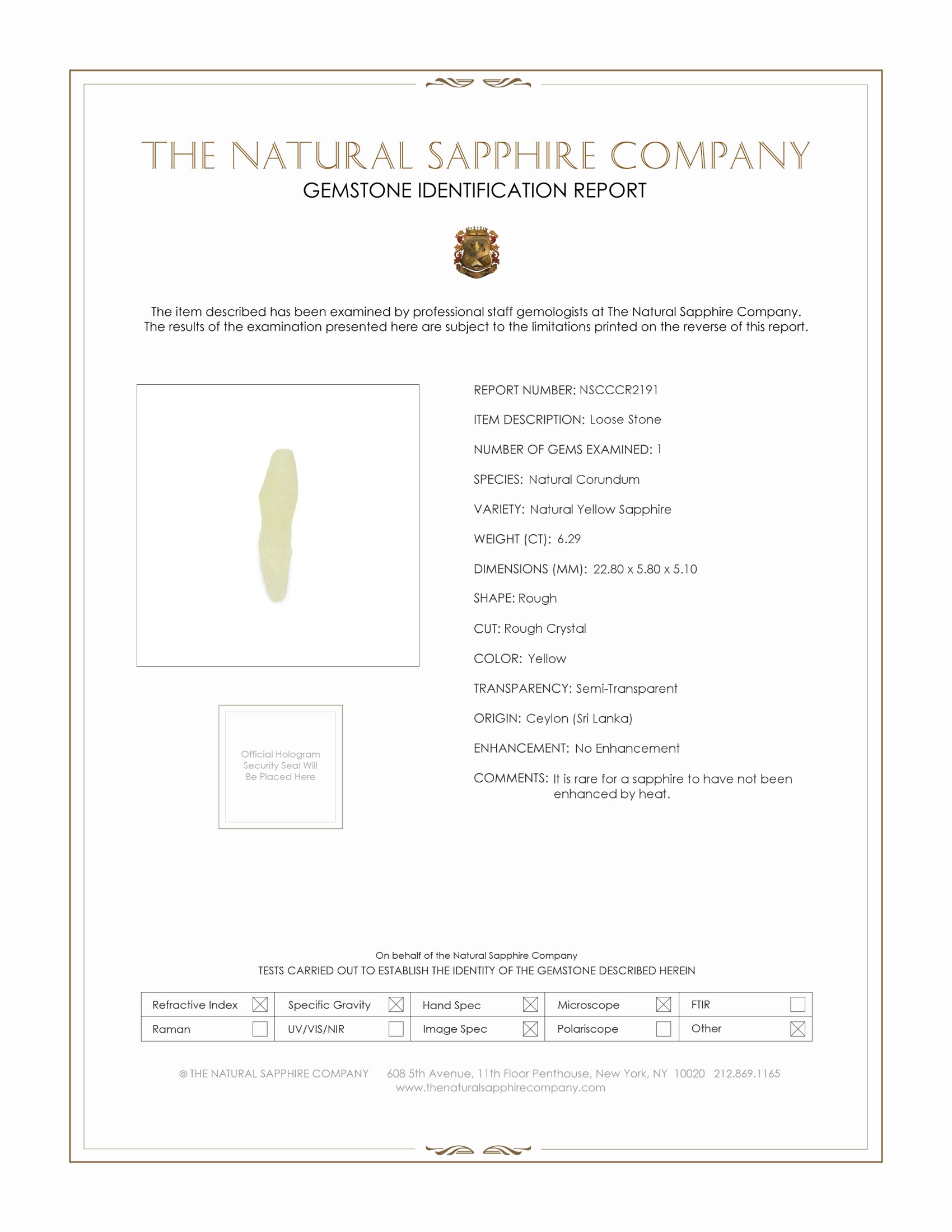 6.29 Ct. Yellow Sapphire Crystal from Ceylon (Sri Lanka)
