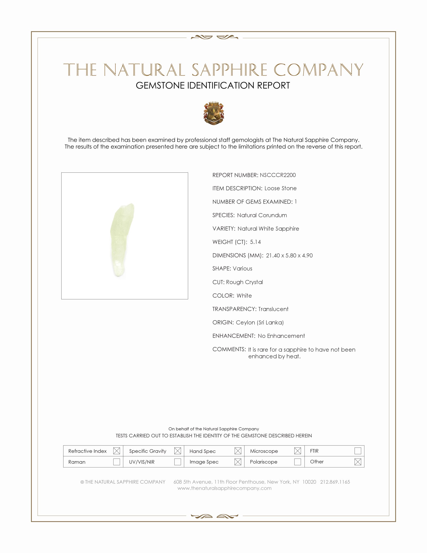5.14 Ct. White Sapphire Crystal from Ceylon (Sri Lanka)