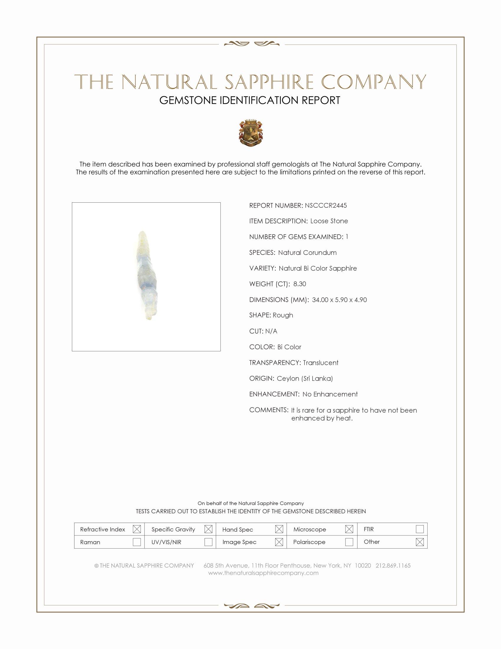 8.30 Ct. Bi Color Rough Sapphire from Ceylon (Sri Lanka)