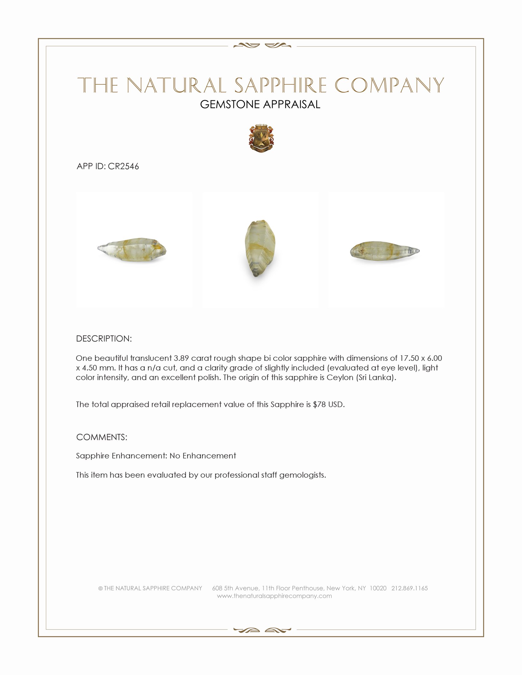 3.89 Ct. Bi Color Rough Sapphire from Ceylon (Sri Lanka)