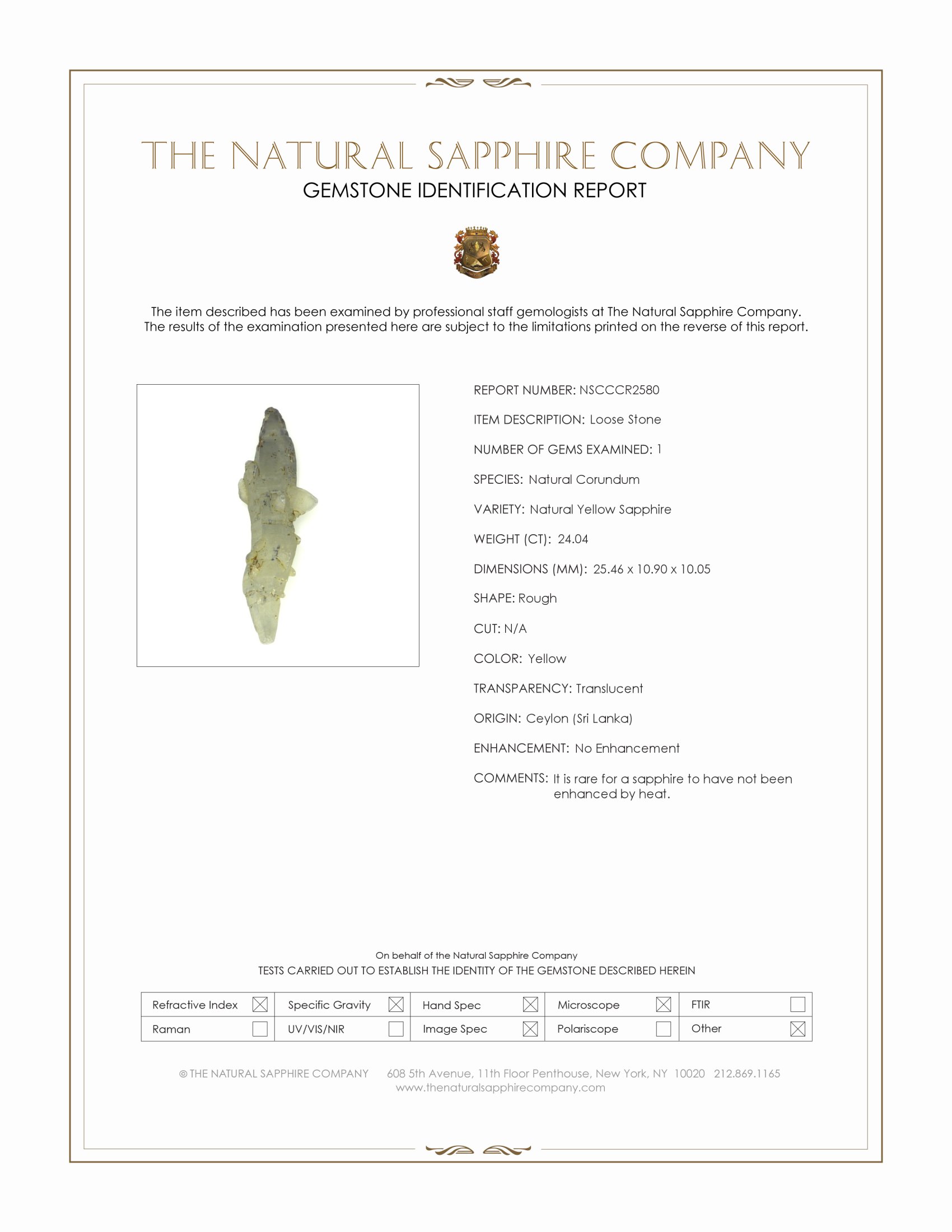 24.04 Ct. Yellow Rough Sapphire from Ceylon (Sri Lanka)