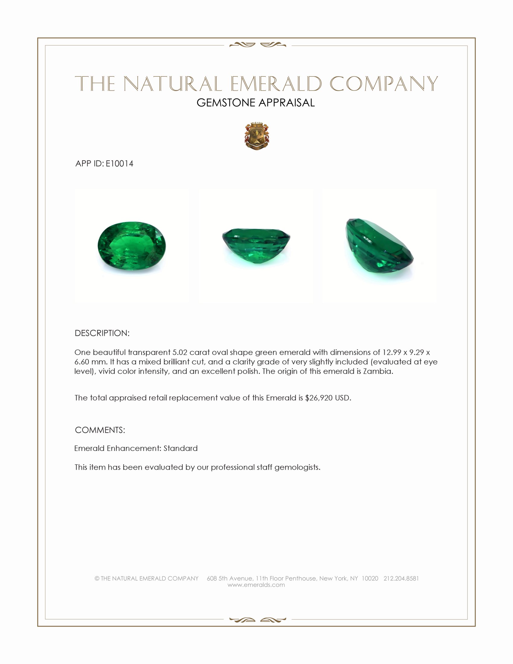 5.02 Ct. Emerald from Zambia