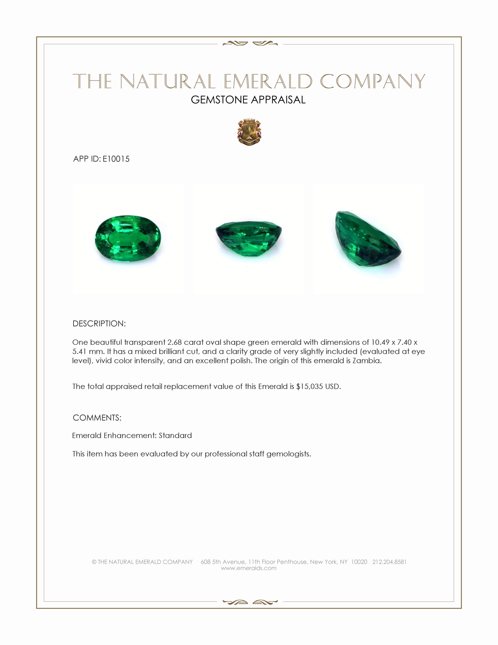 2.68 Ct. Emerald from Zambia