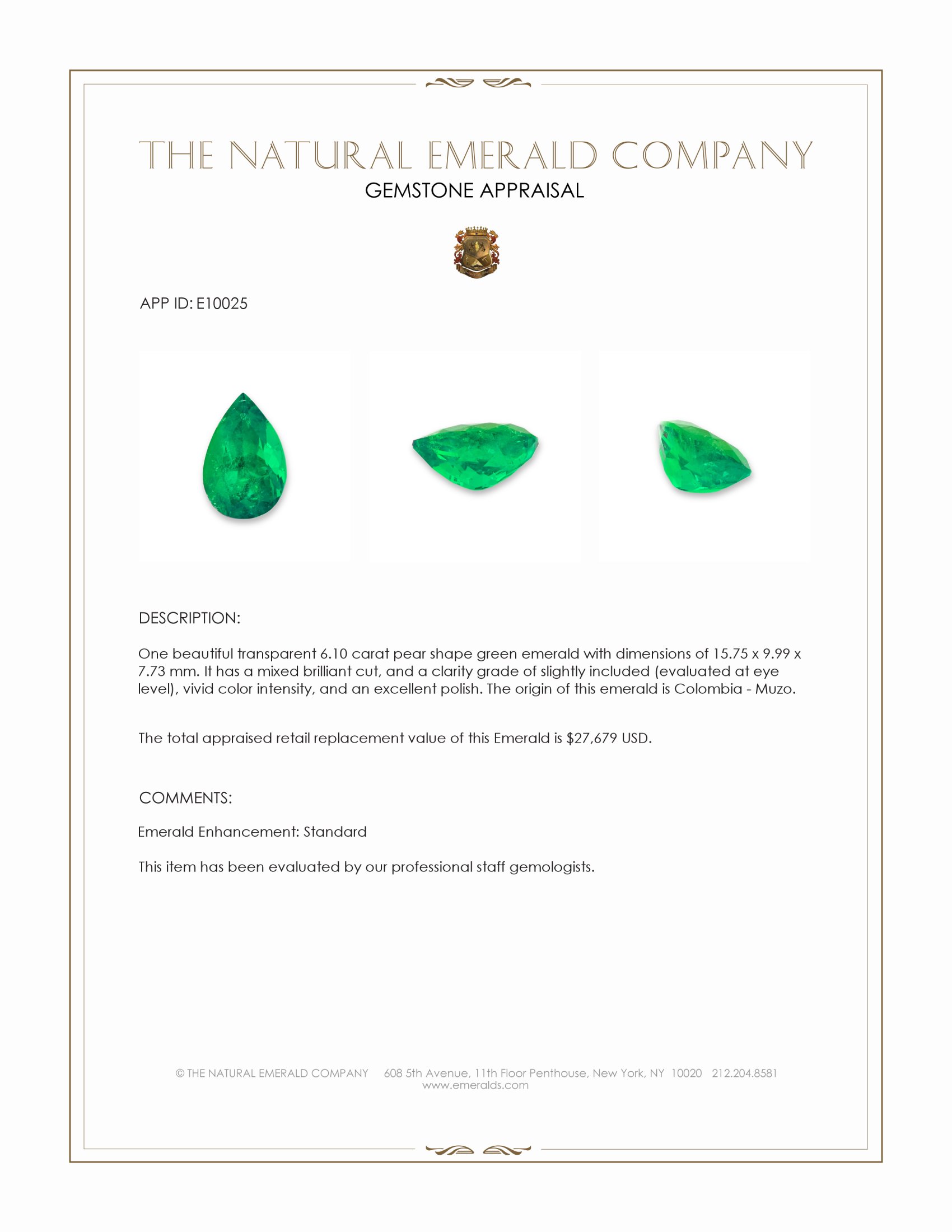 6.10 Ct. Emerald from Colombia