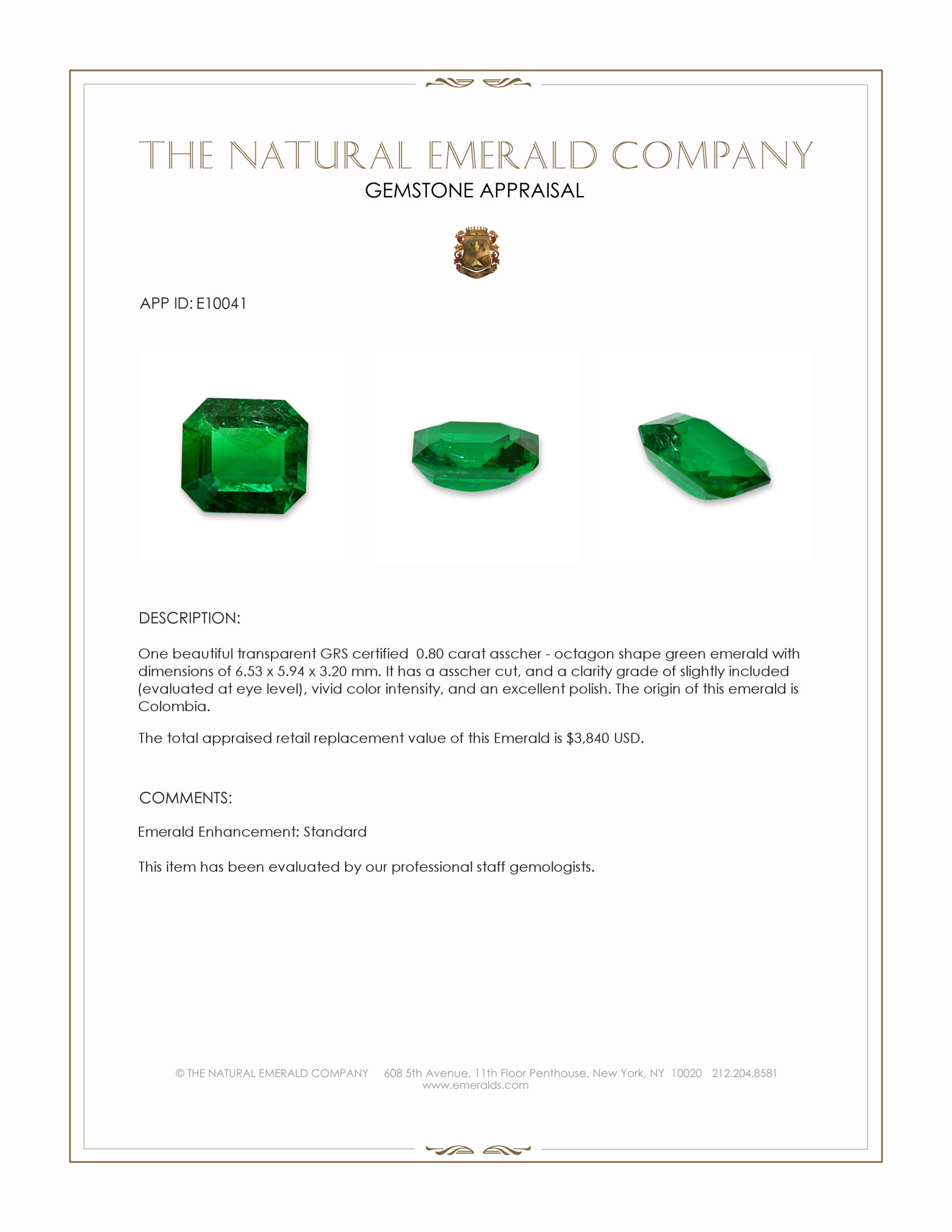 0.80 Ct. Emerald from Colombia