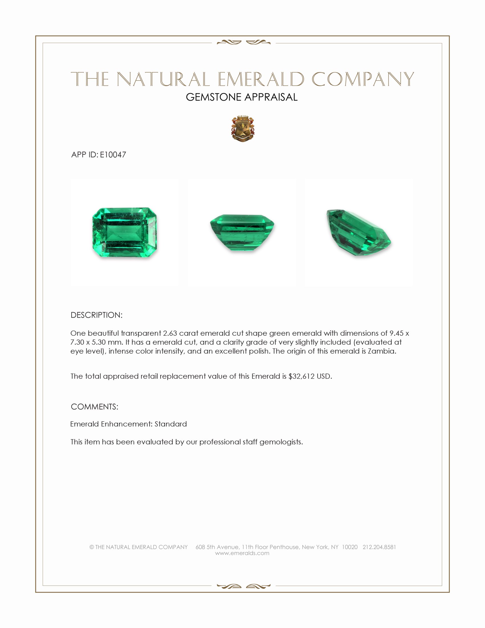 2.63 Ct. Emerald from Zambia