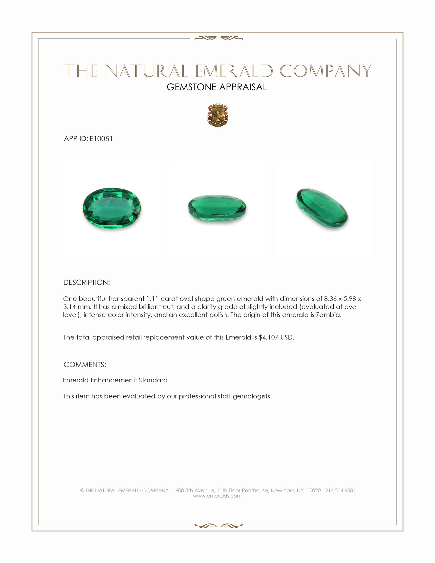 1.11 Ct. Emerald from Zambia