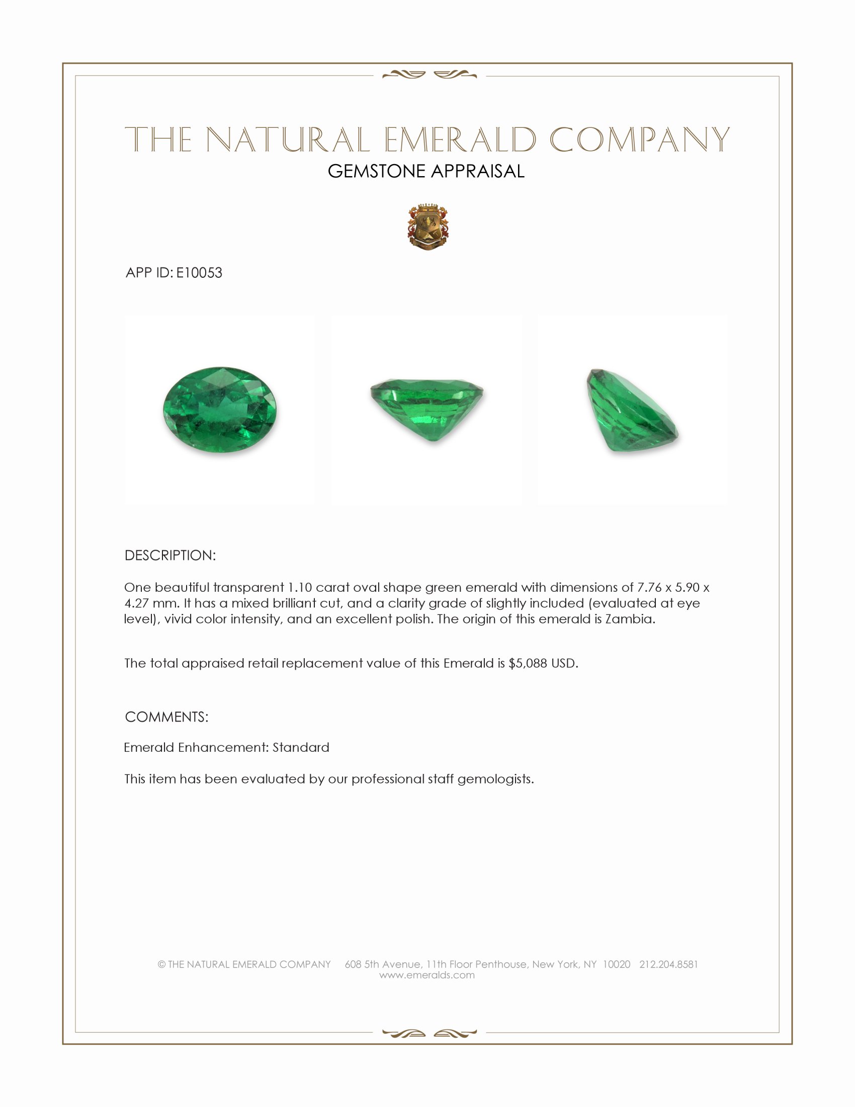 1.10 Ct. Emerald from Zambia