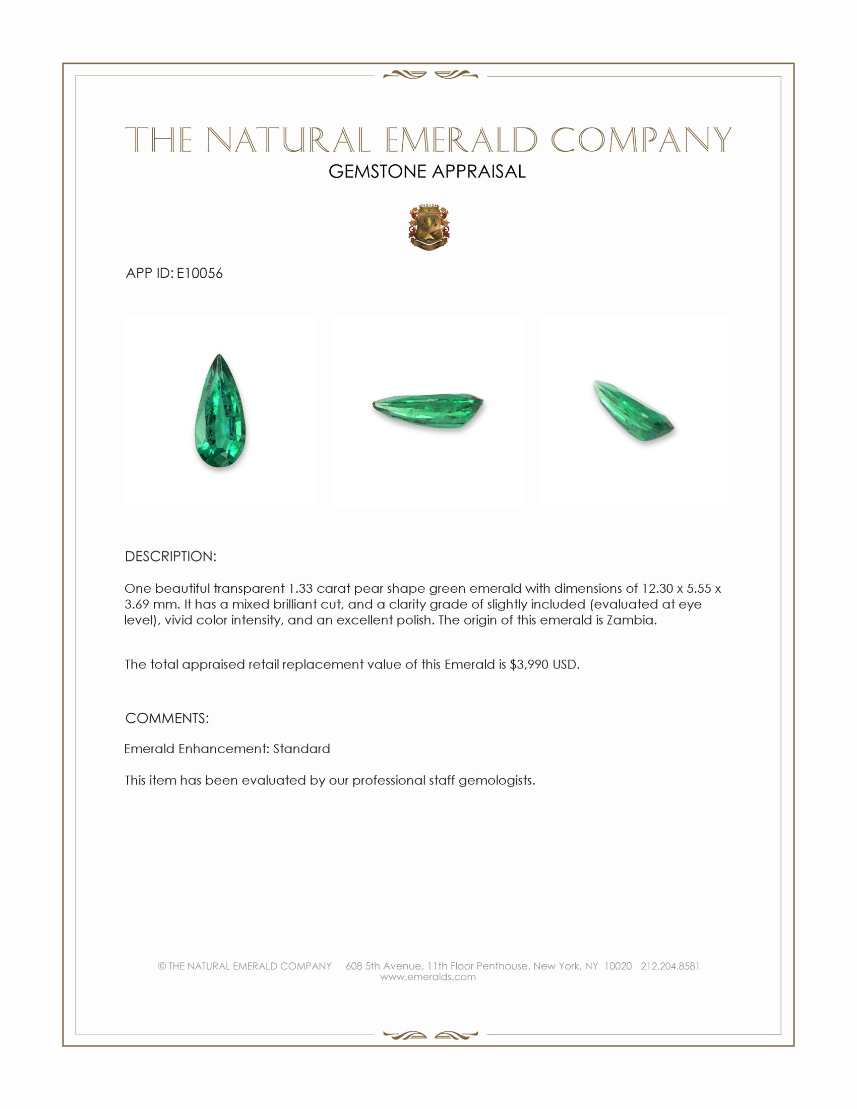 1.33 Ct. Emerald from Zambia