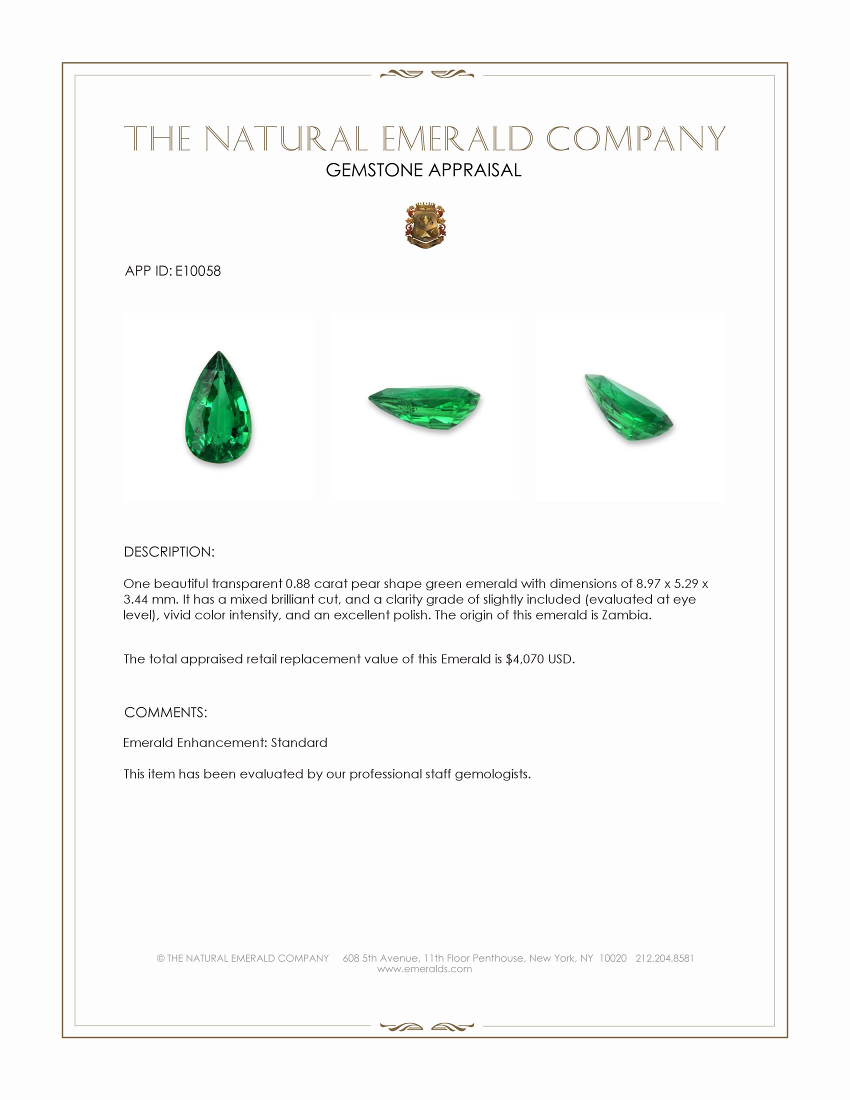 0.88 Ct. Emerald from Zambia