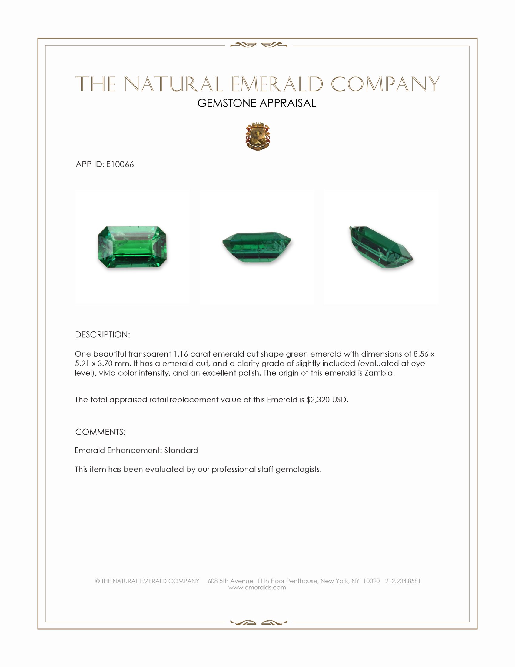 1.16 Ct. Emerald from Zambia