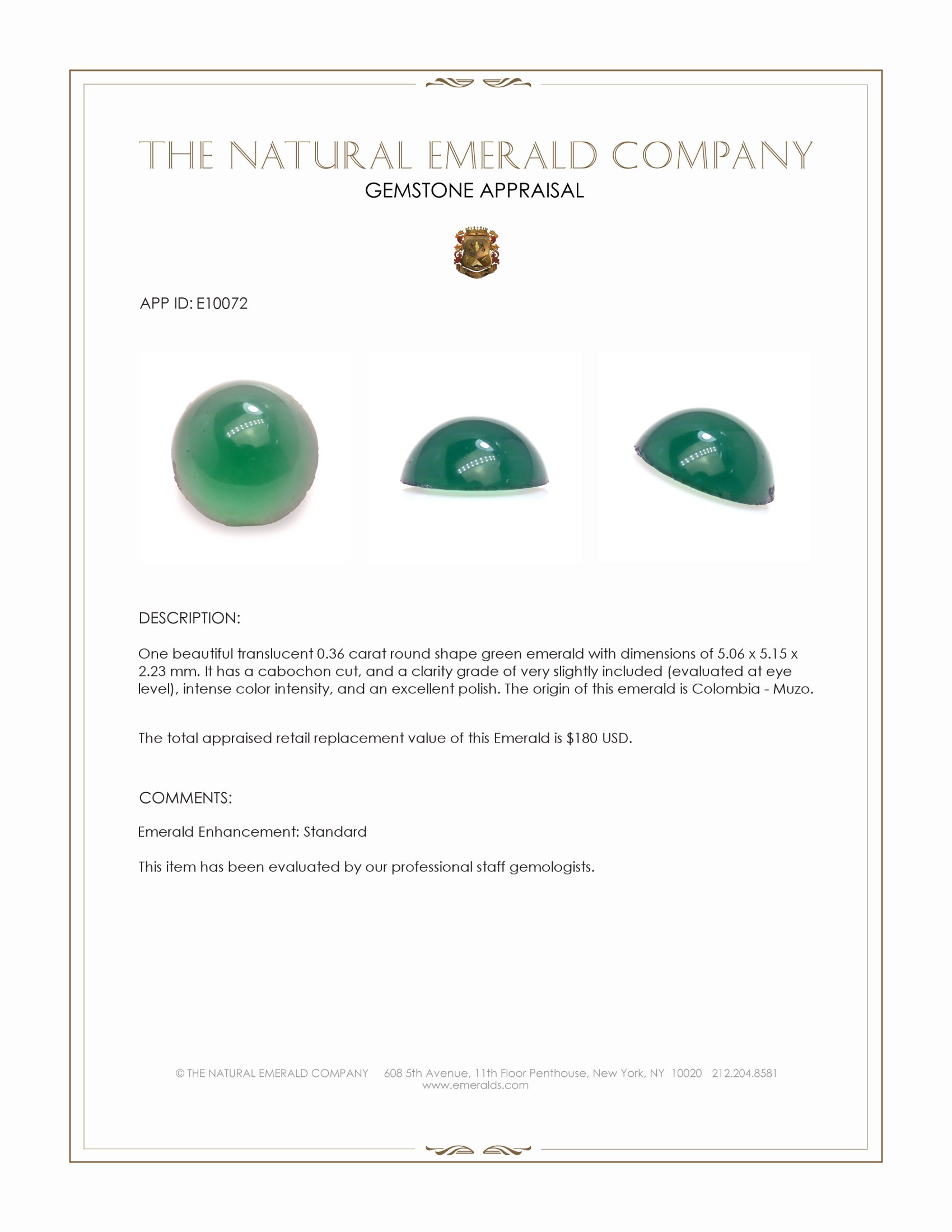 0.36 Ct. Cabochon Emerald from Colombia - Muzo